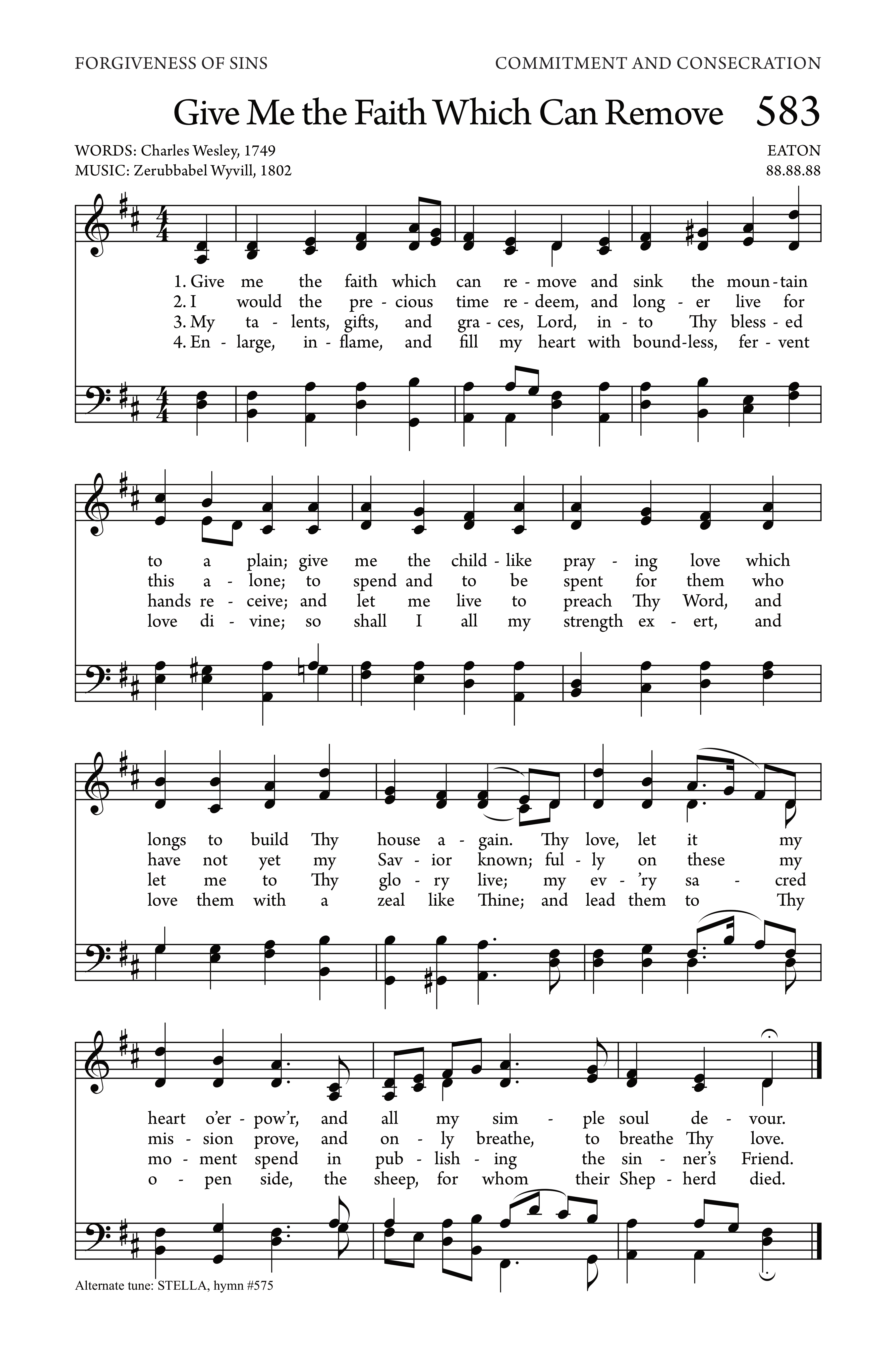 Hymn Sheet for Give Me the Faith Which Can Remove