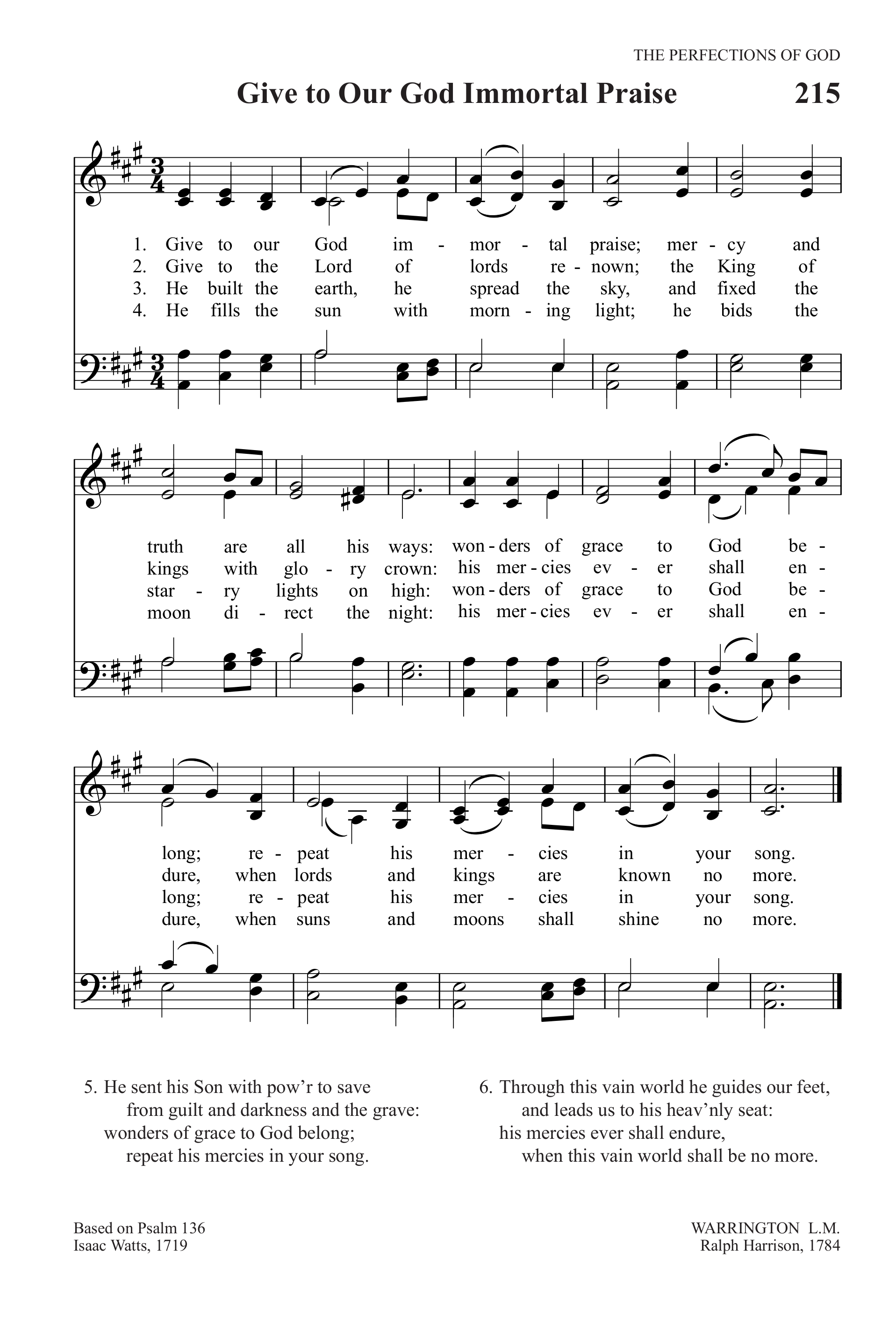 Hymn Sheet for Give to Our God Immortal Praise