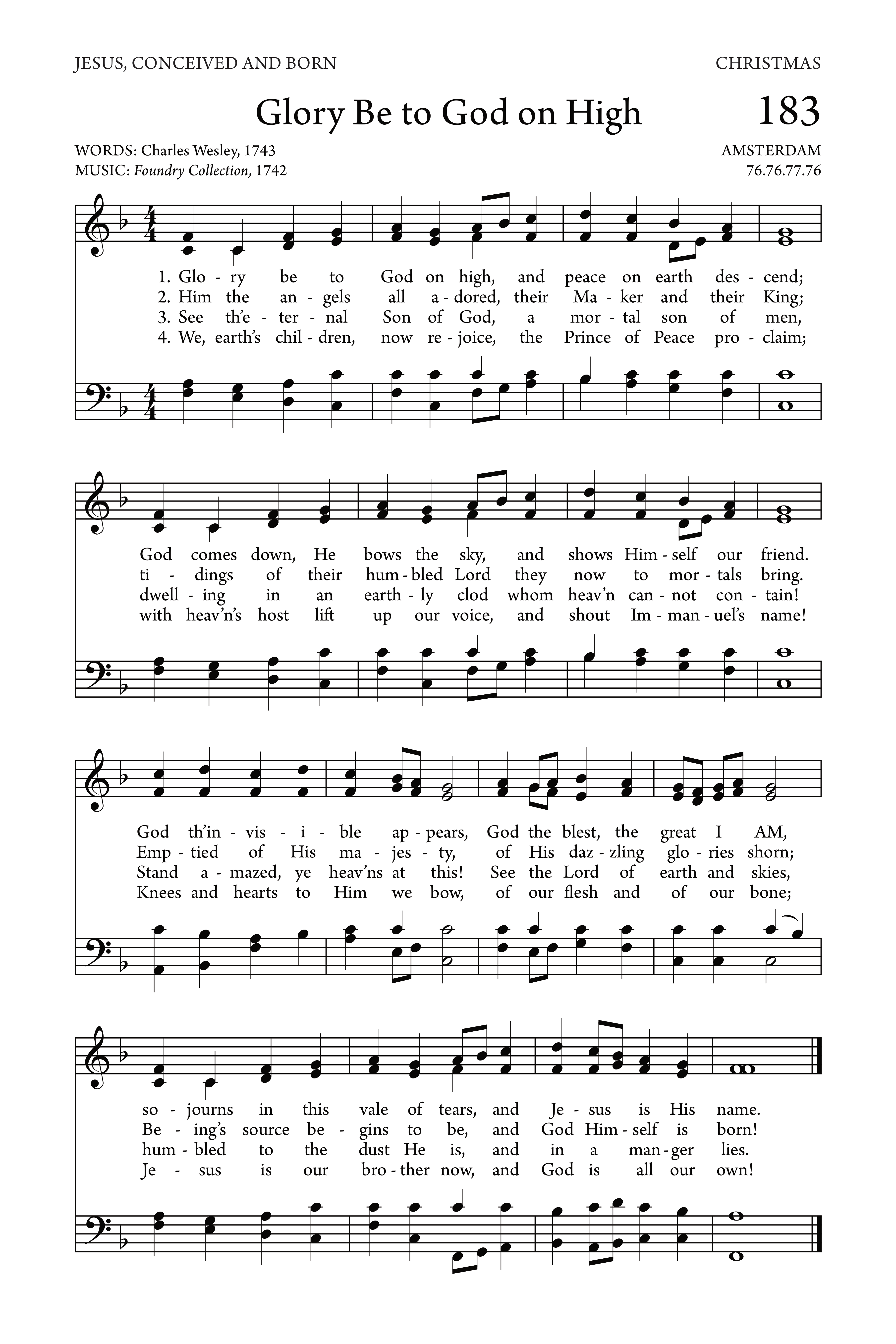 Hymn Sheet for Glory Be to God on High