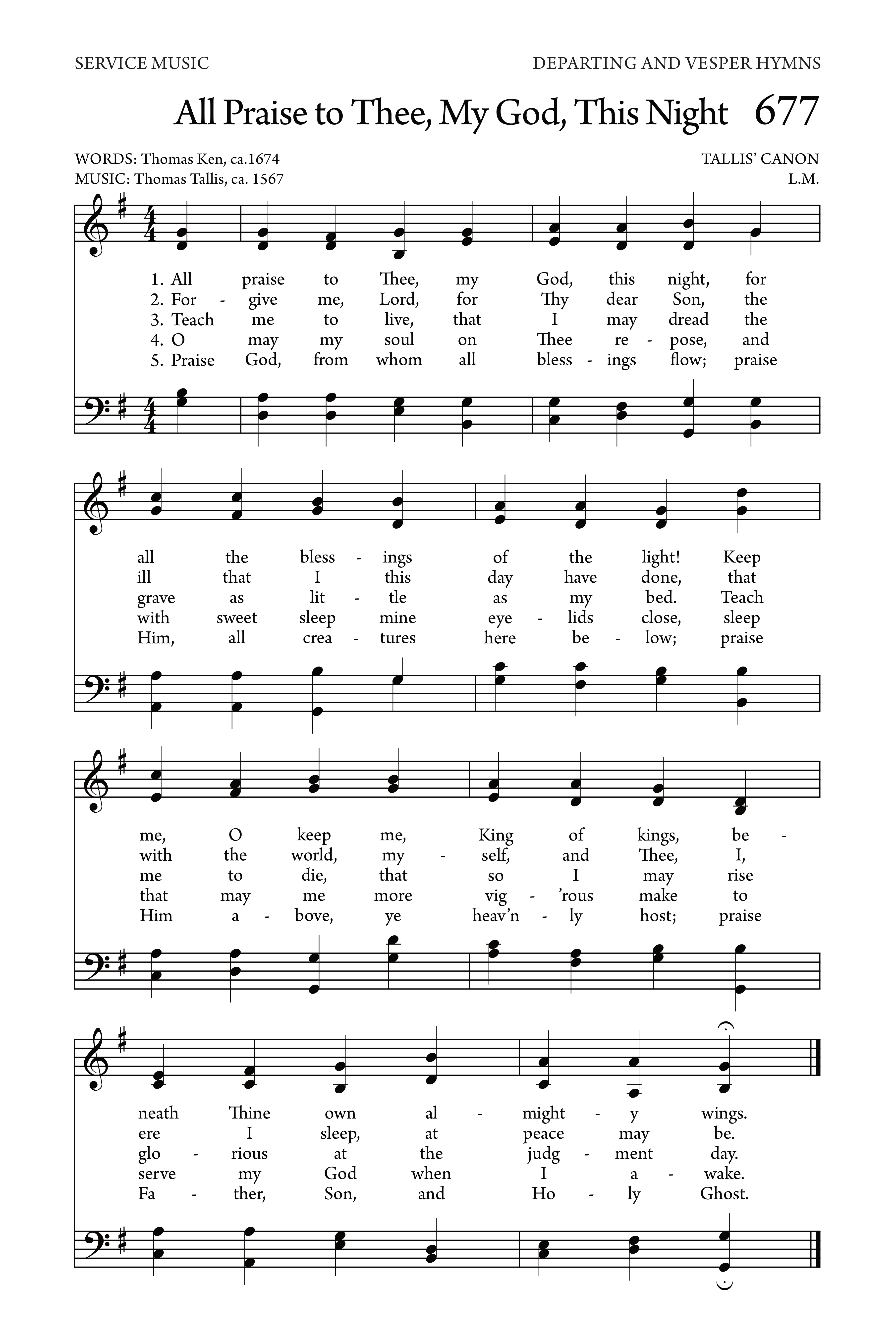 Hymn Sheet for Glory to Thee, My God, This Night