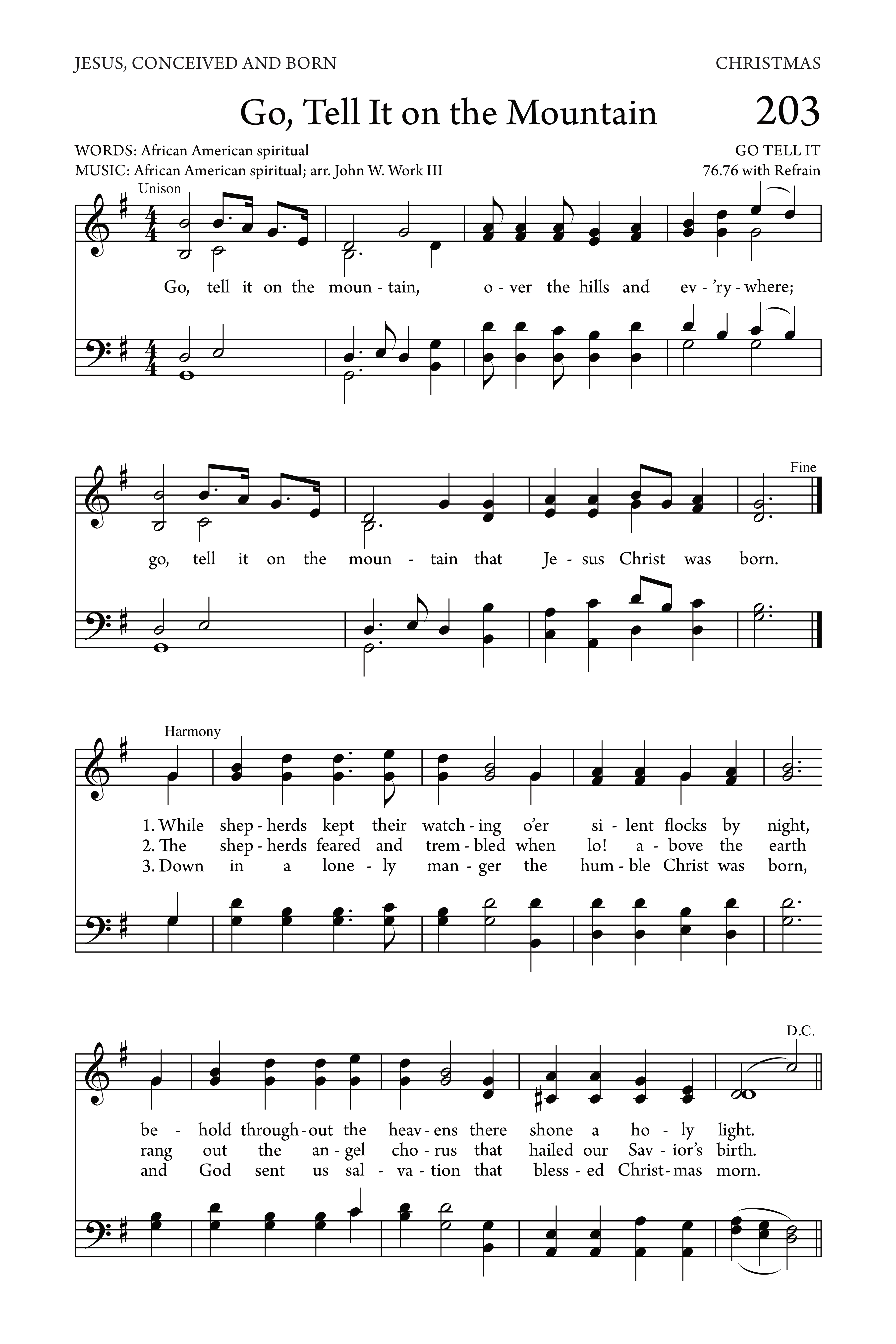 Hymn Sheet for Go, Tell It on the Mountain
