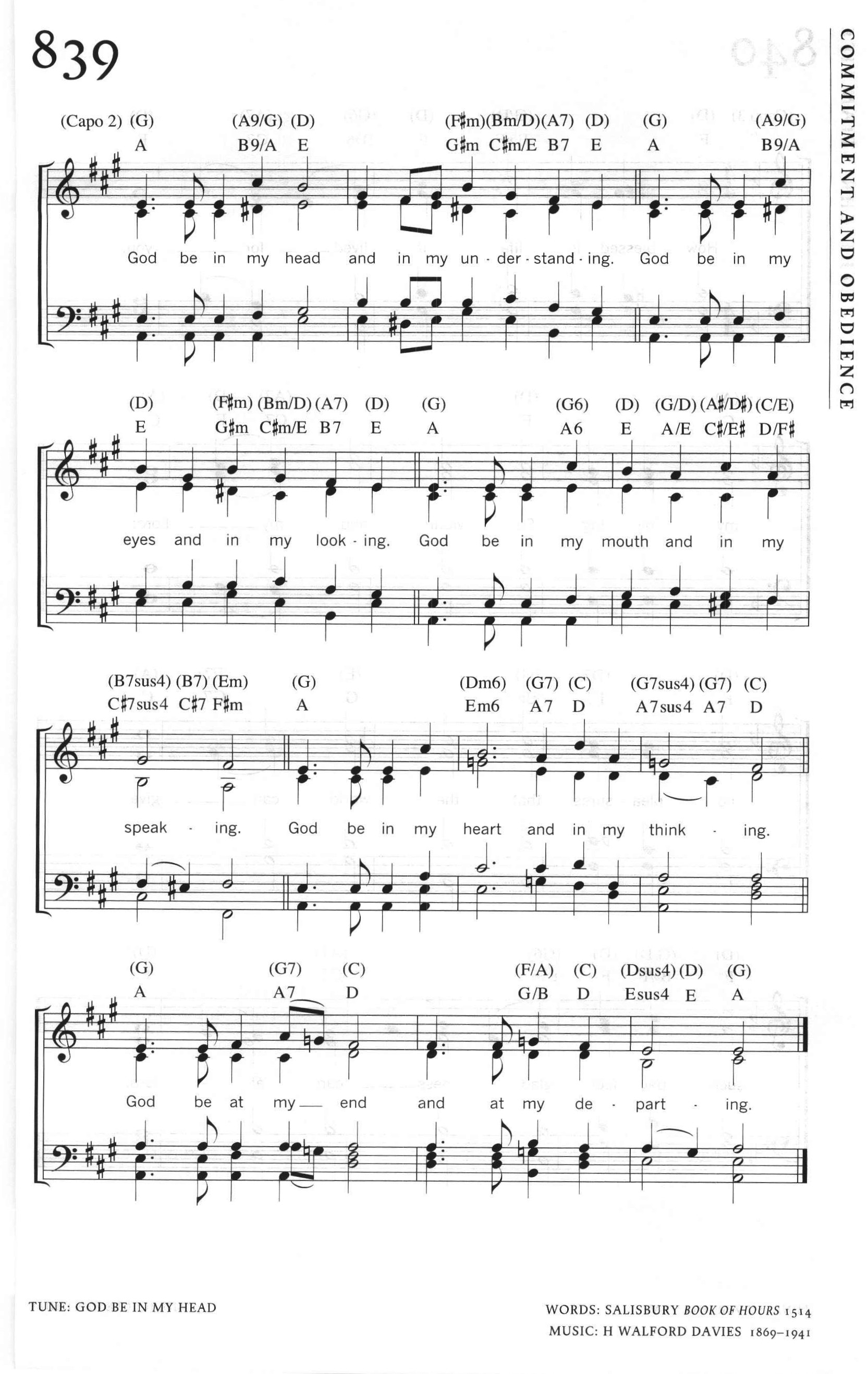 Hymn Sheet for God Be in My Head