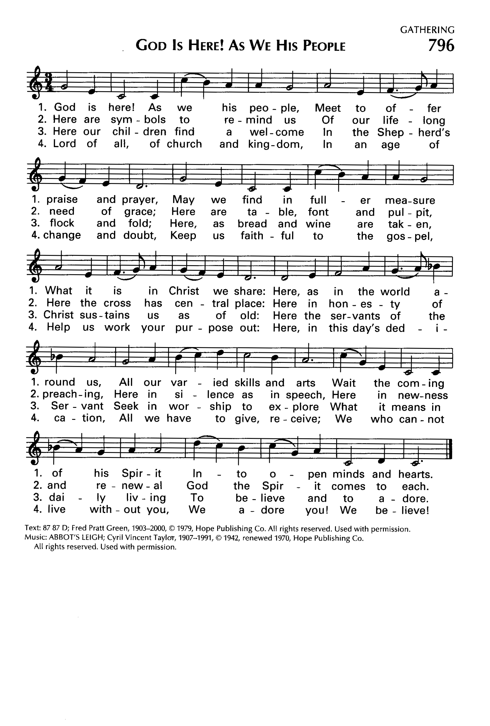 Hymn Sheet for God Is Here