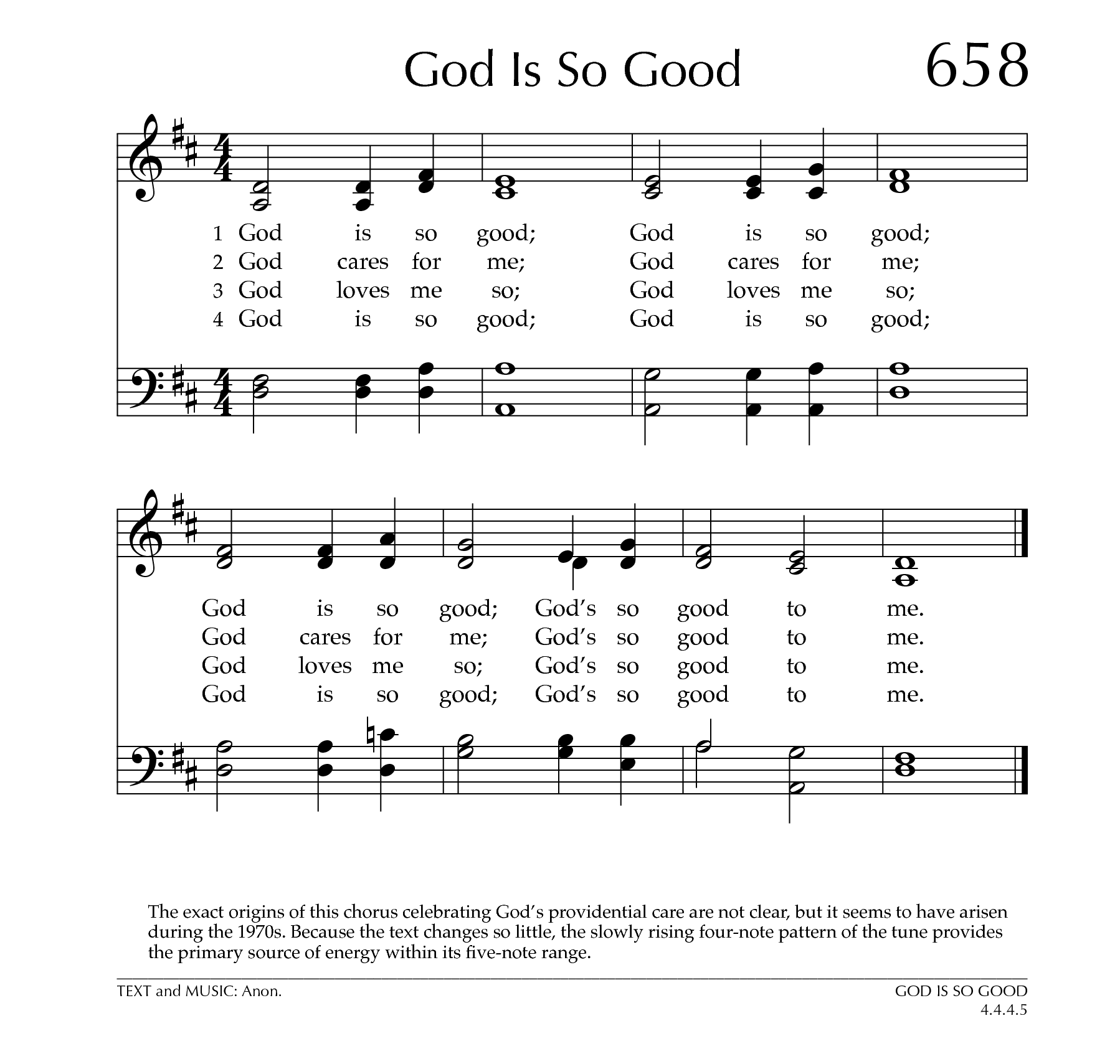 Hymn Sheet for God Is So Good