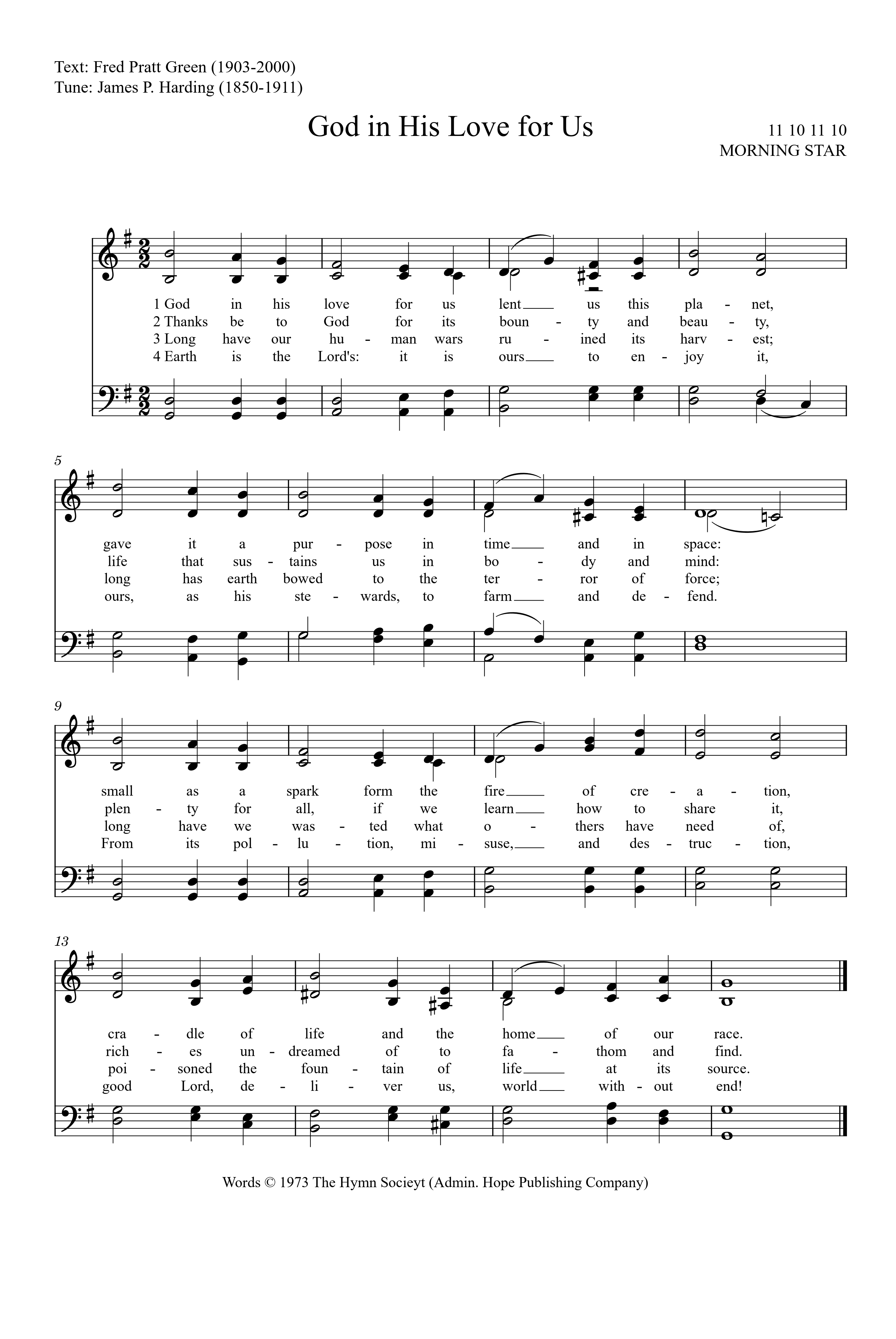 Hymn Sheet for God in His Love for Us