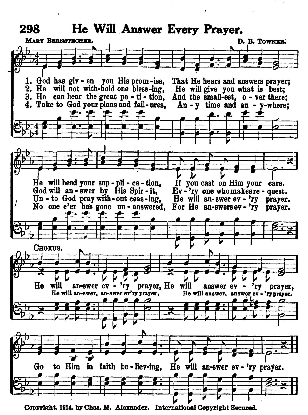 Hymn Sheet for He Will Answer Every Prayer