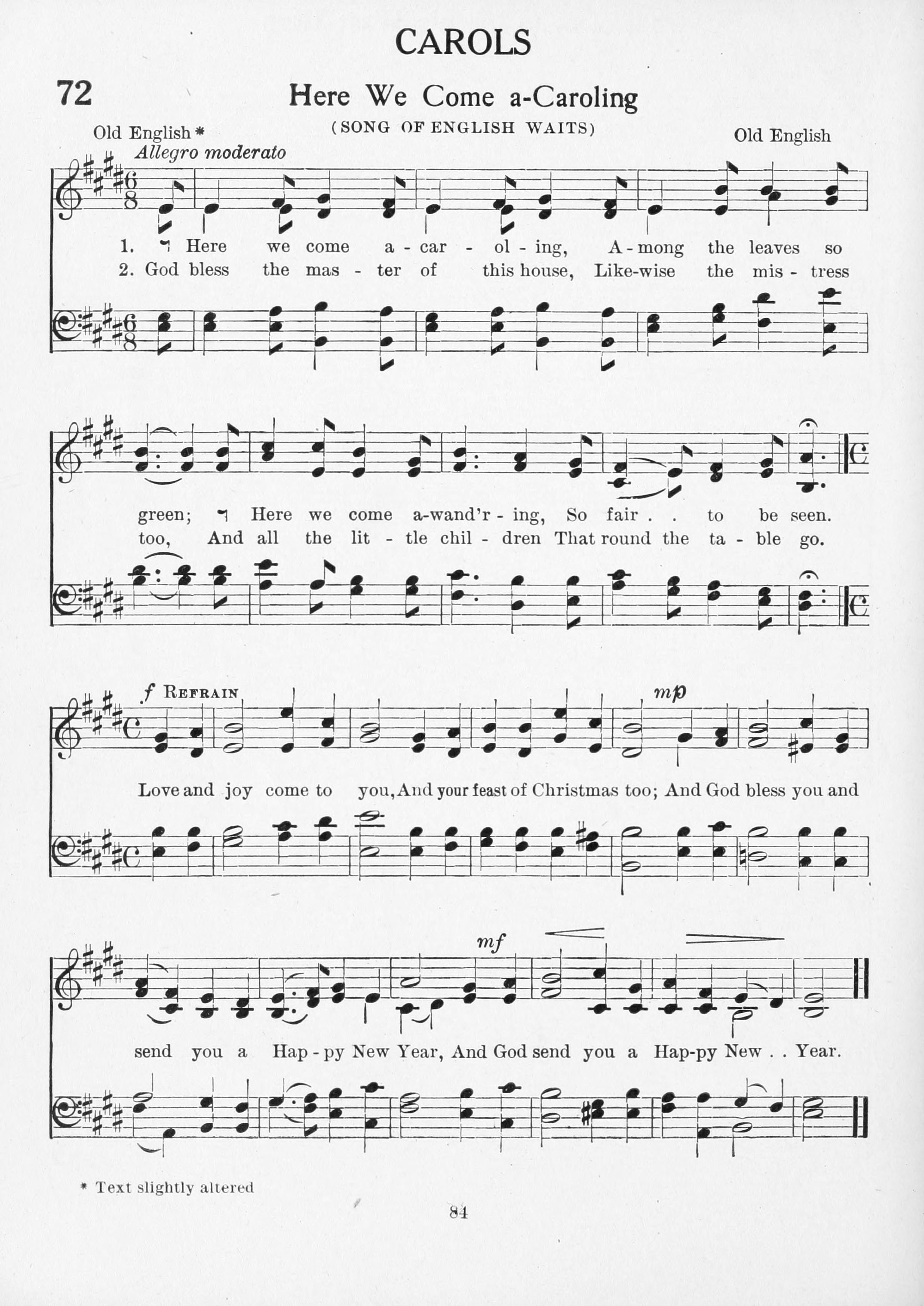 Hymn Sheet for Here We Come A-wassailing