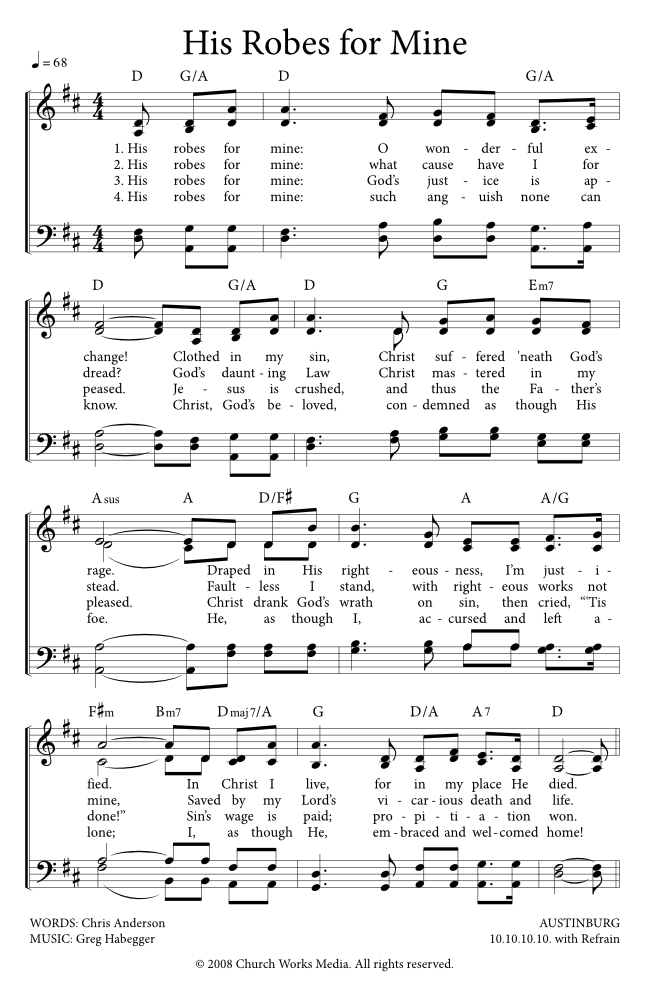 Hymn Sheet for His Robes for Mine