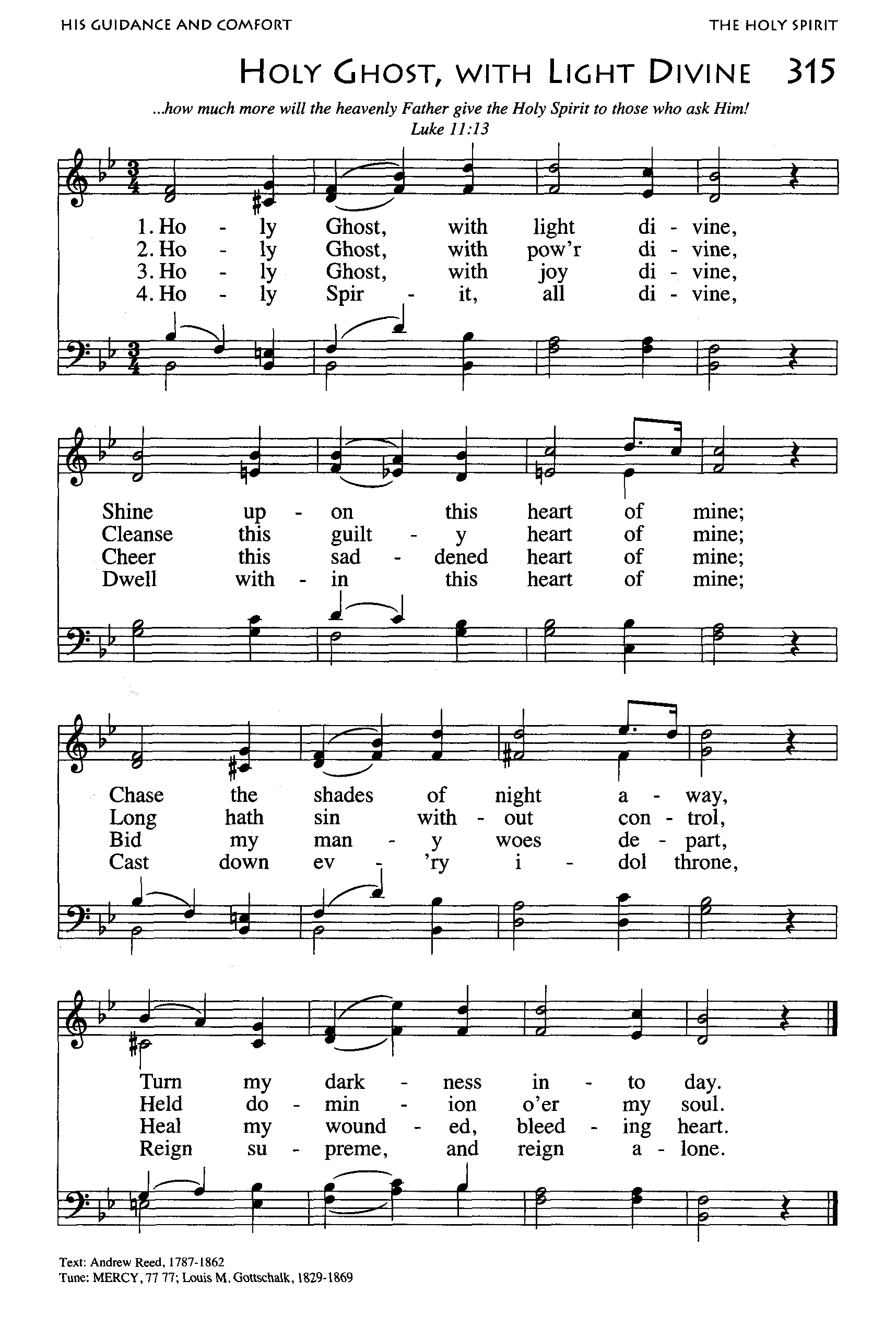 Hymn Sheet for Holy Spirit, Light Divine
