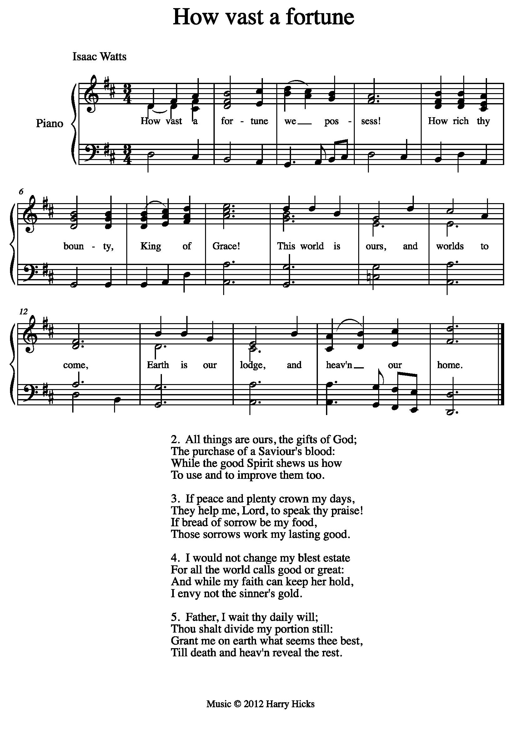 Hymn Sheet for How Rich a Treasure We Possess