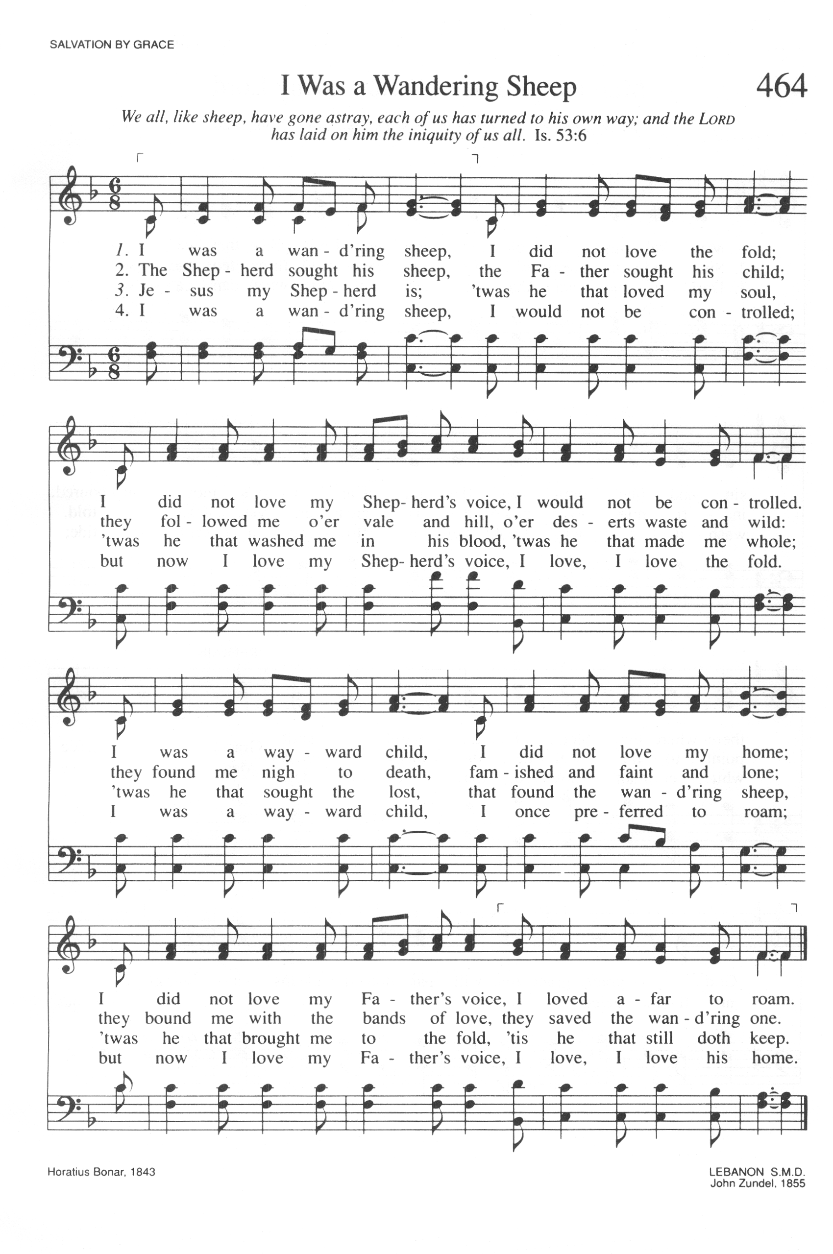 Hymn Sheet for I Was A Wandering Sheep