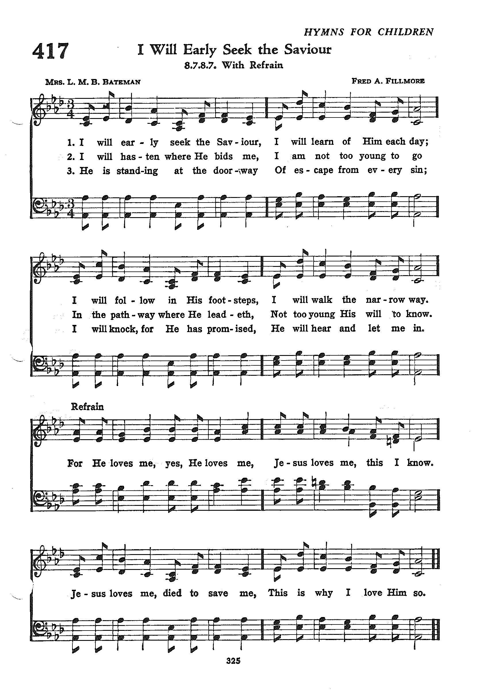 Hymn Sheet for I Will Early Seek the Savior
