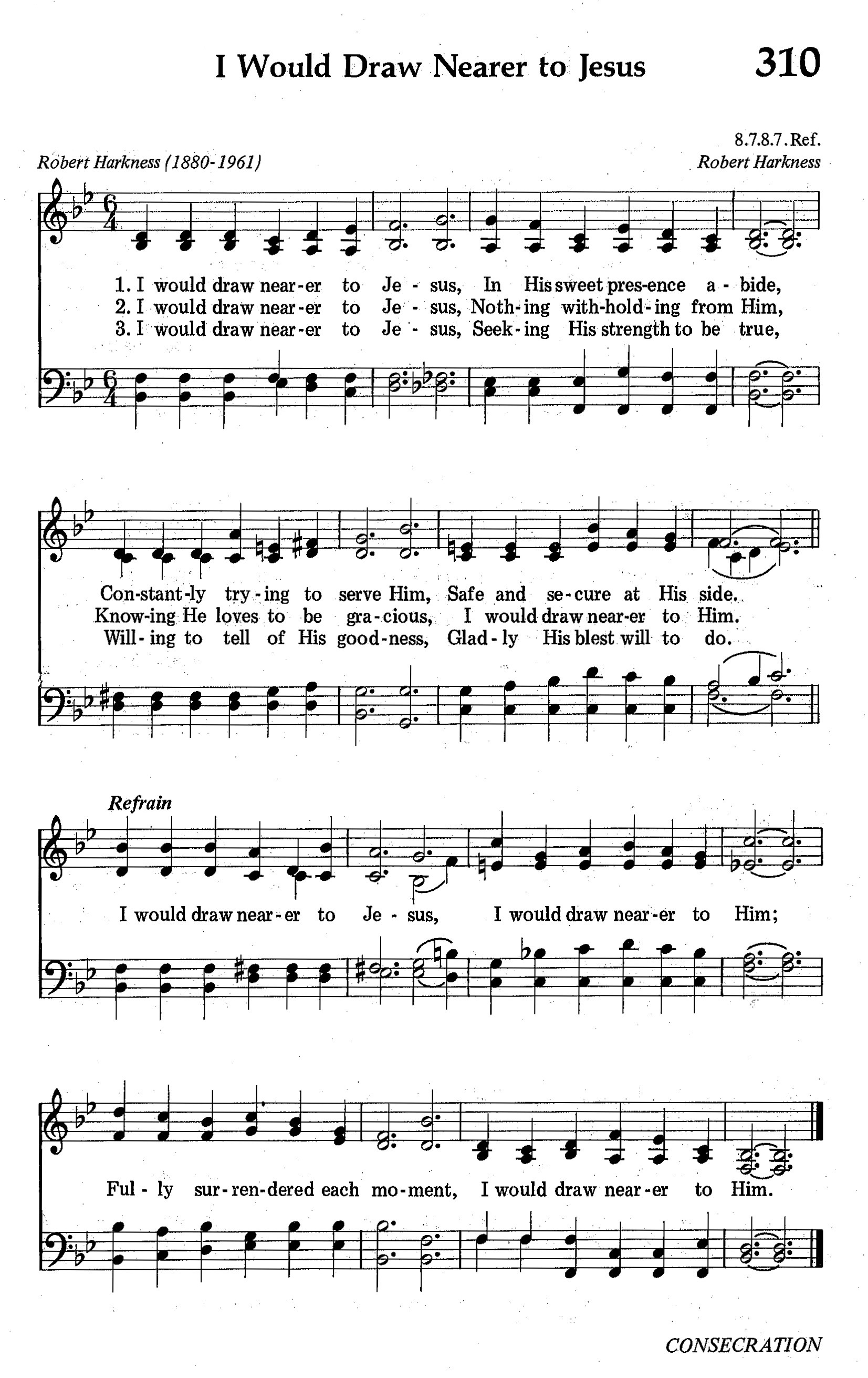 Hymn Sheet for I Would Draw Nearer to Jesus