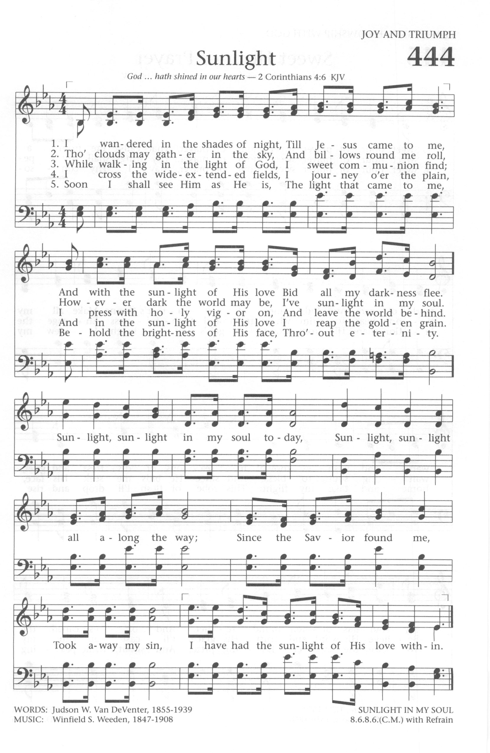 Hymn Sheet for I Wandered In The Shades Of Night