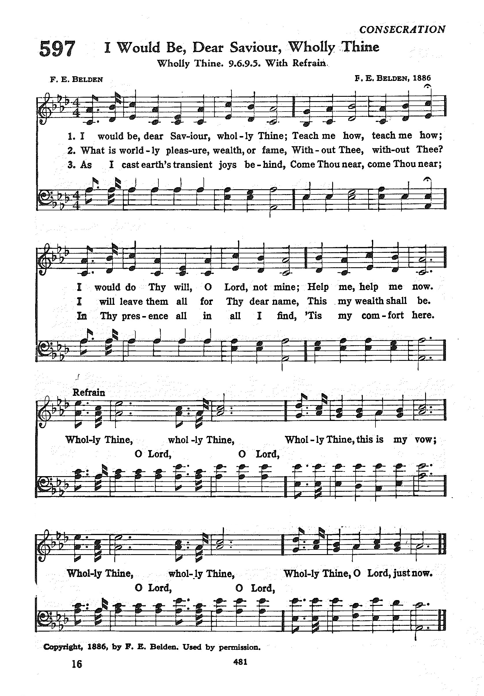 Hymn Sheet for I Would Be, Dear Savior, Wholly Thine