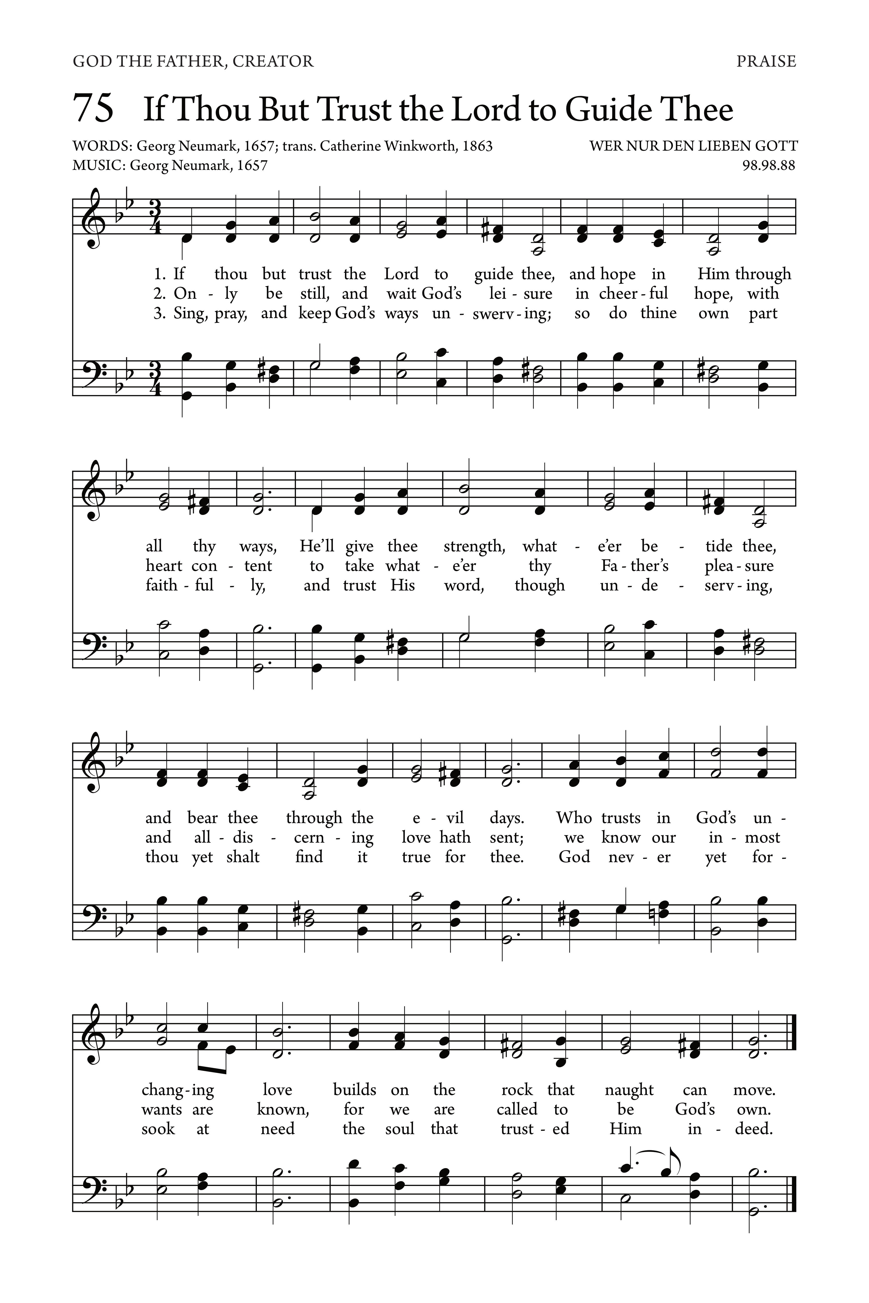 Hymn Sheet for If Thou but Suffer God to Guide Thee