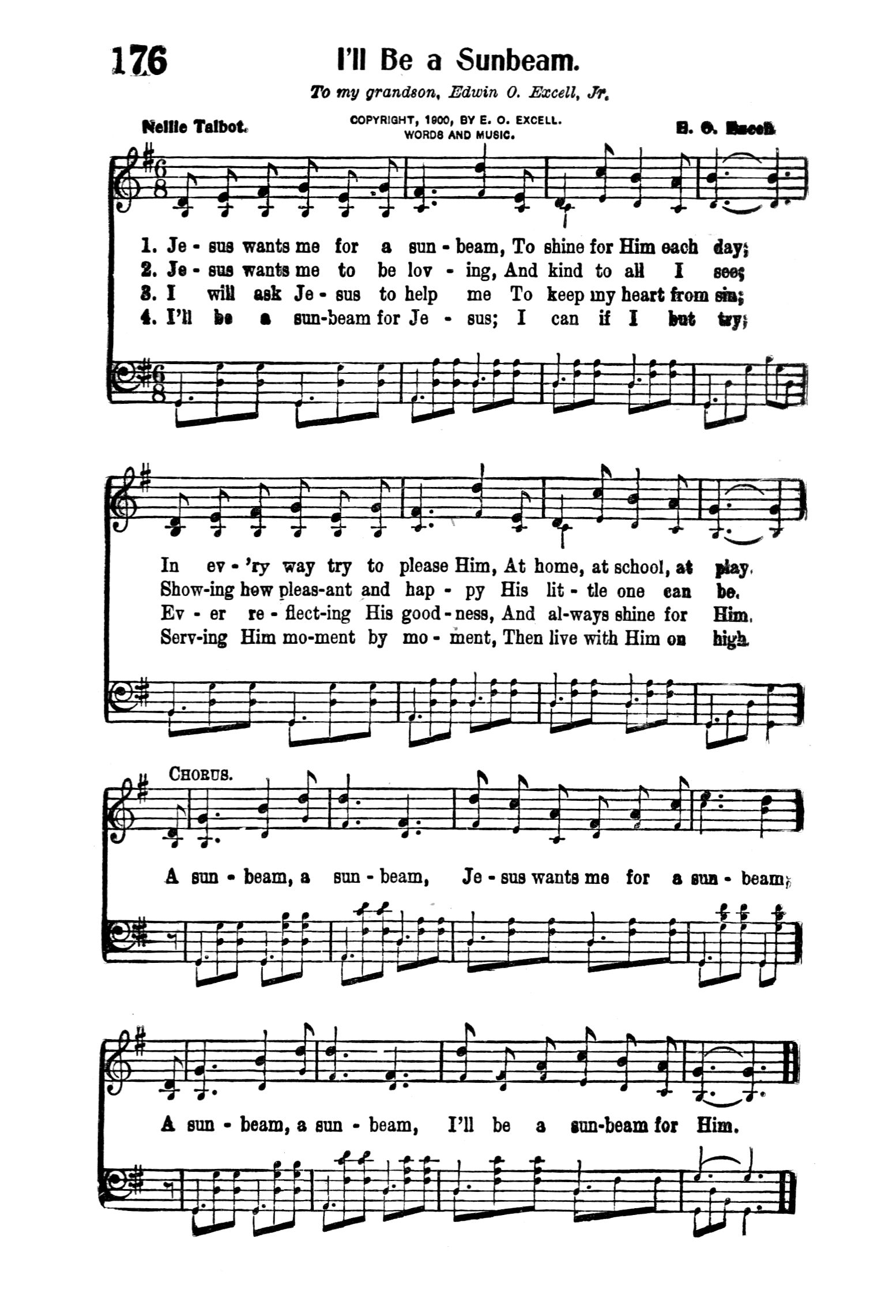 Hymn Sheet for I'll Be a Sunbeam (Jesus Wants Me For A Sunbeam)