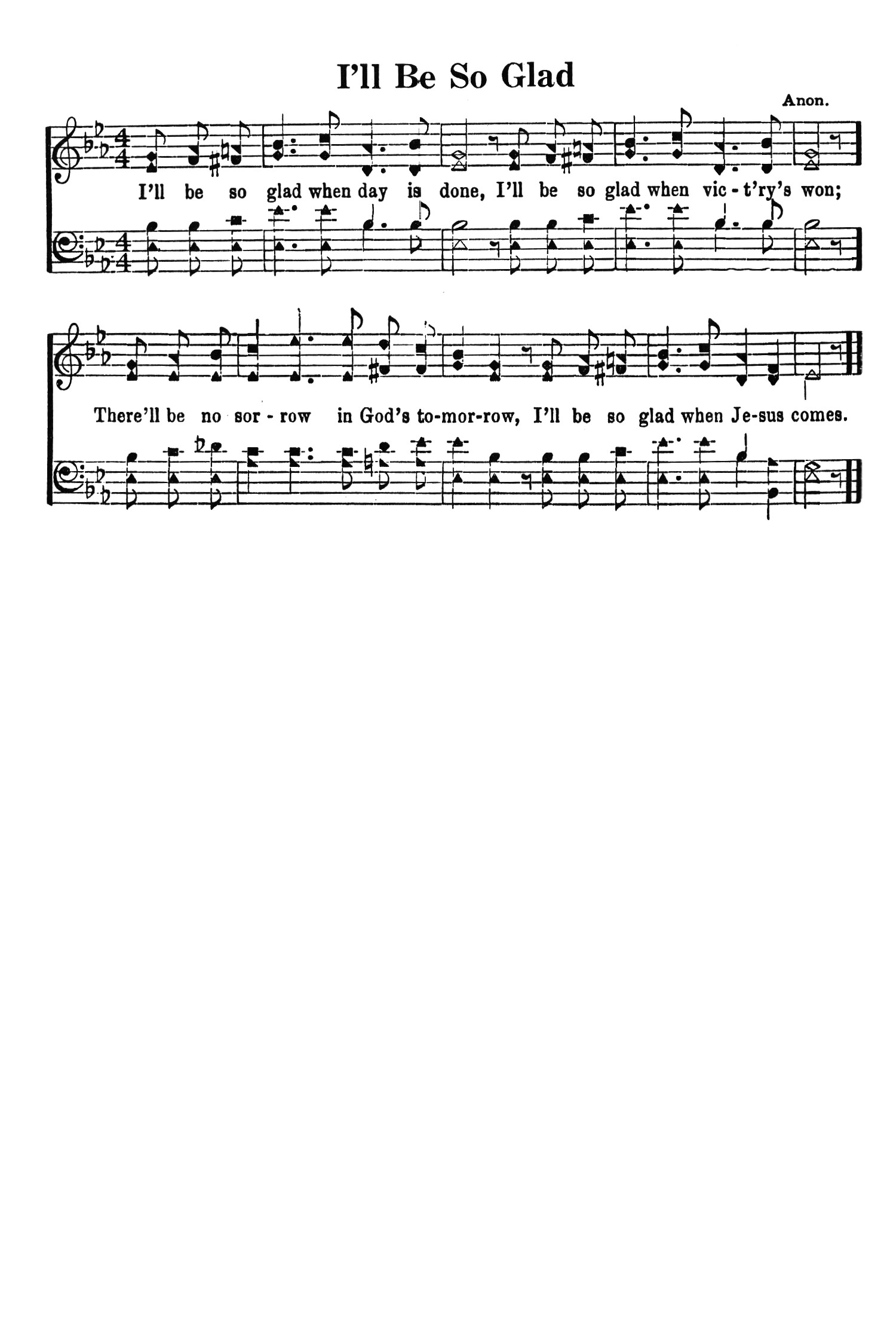 Hymn Sheet for I’ll Be So Glad