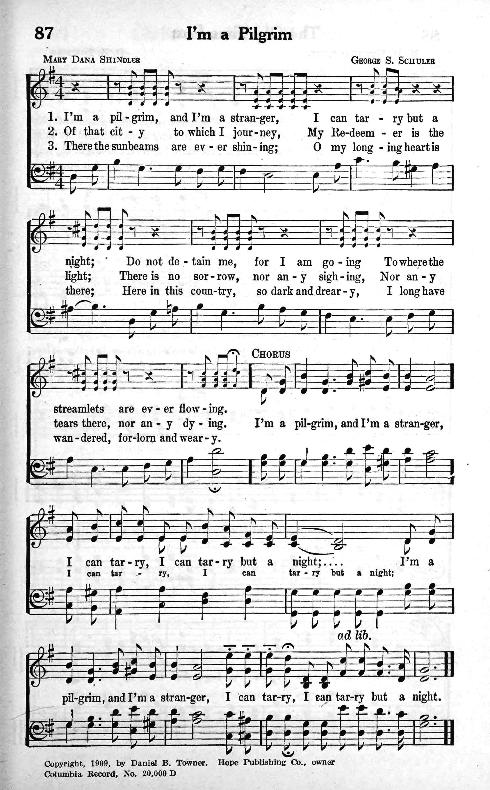 Hymn Sheet for I'm a Pilgrim, and I'm a stranger