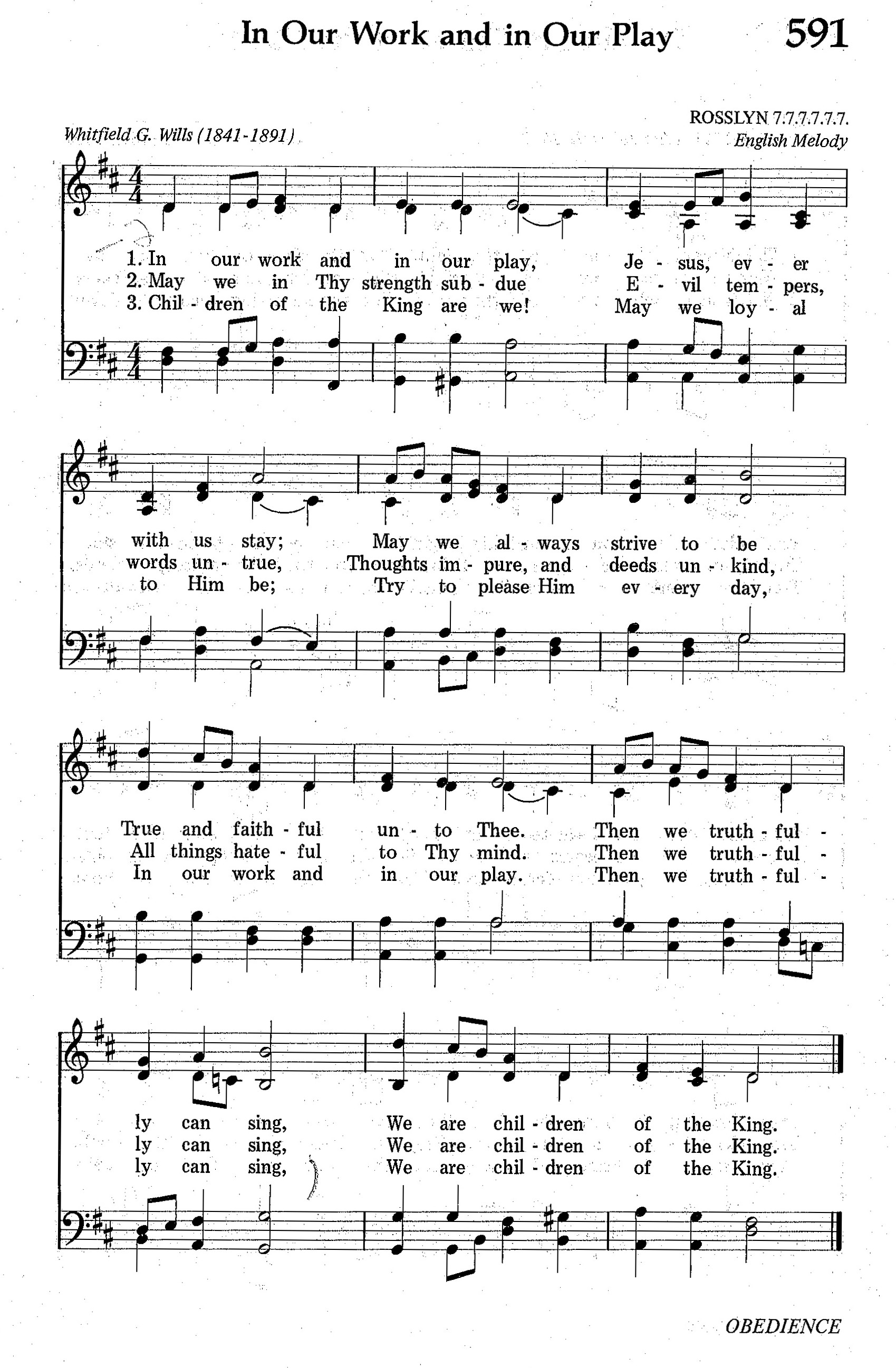 Hymn Sheet for In Our Work and in Our Play