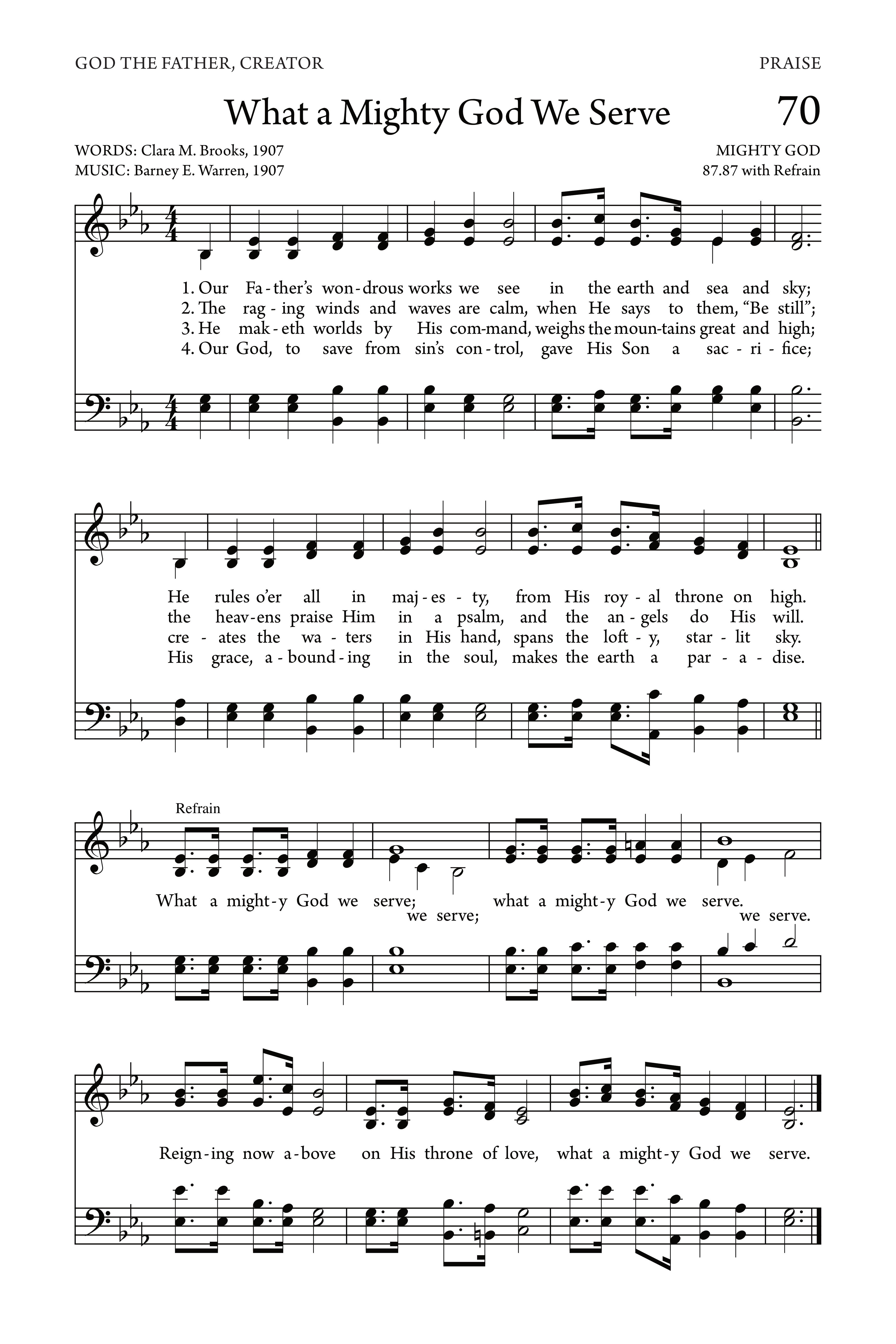 Hymn Sheet for Our Father's wondrous works we see