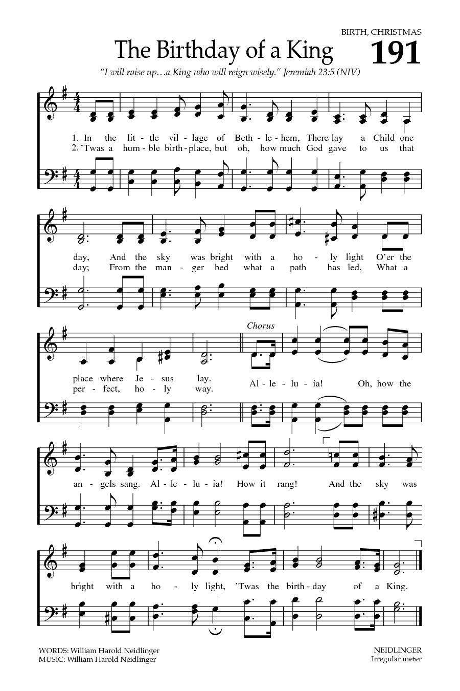 Hymn Sheet for In the Little Village of Bethlehem