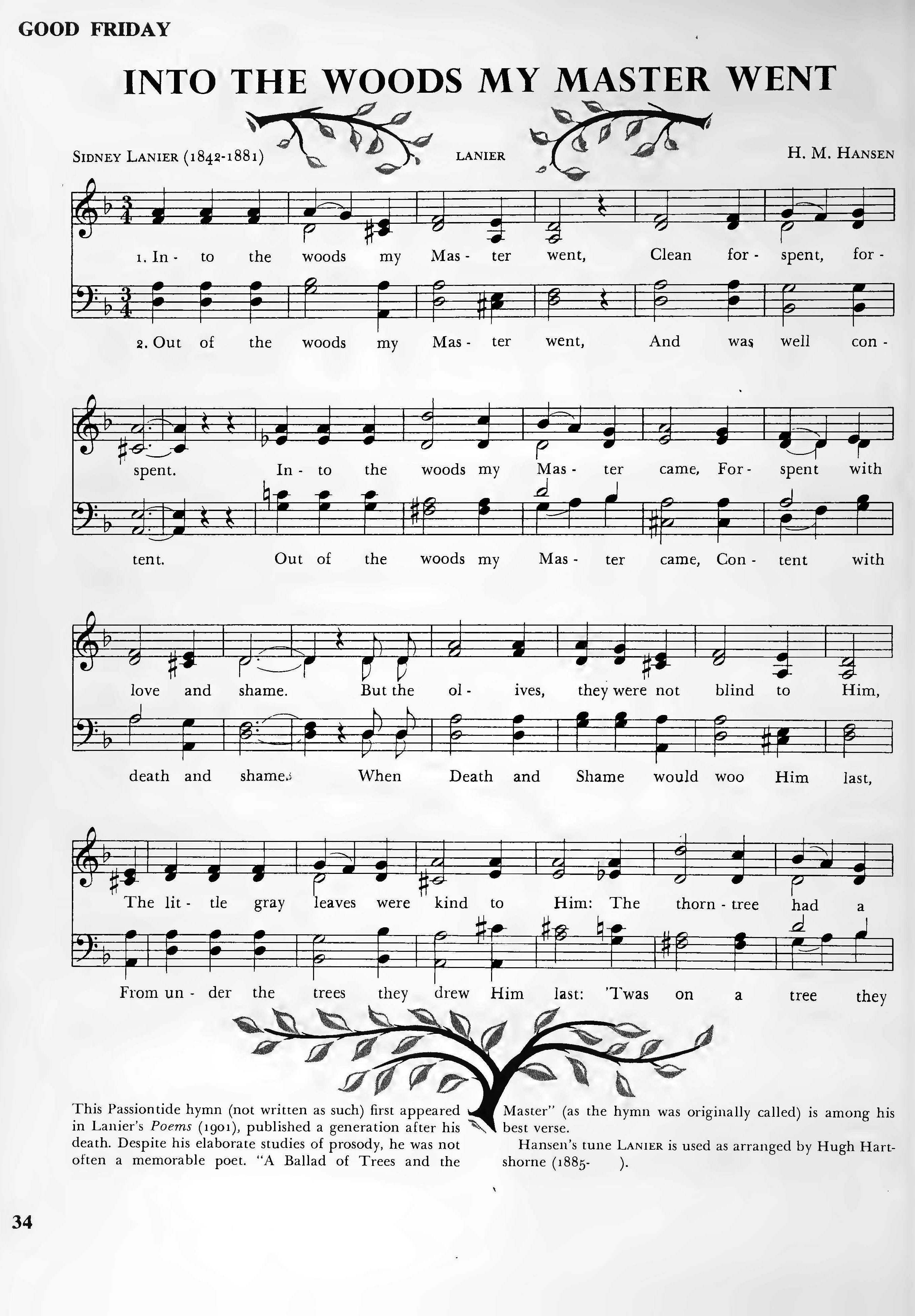 Hymn Sheet for Into the Woods My Master Went