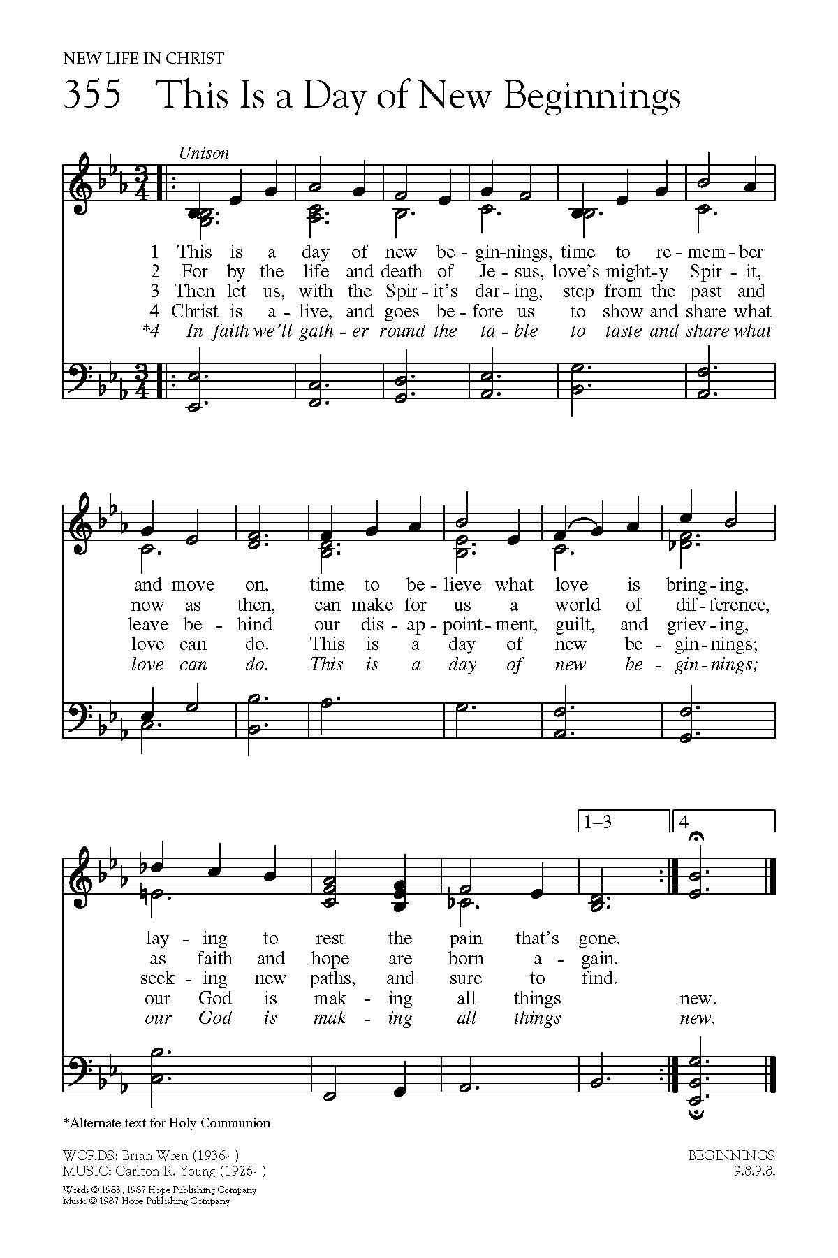 Hymn Sheet for Is This the Day of New Beginnings