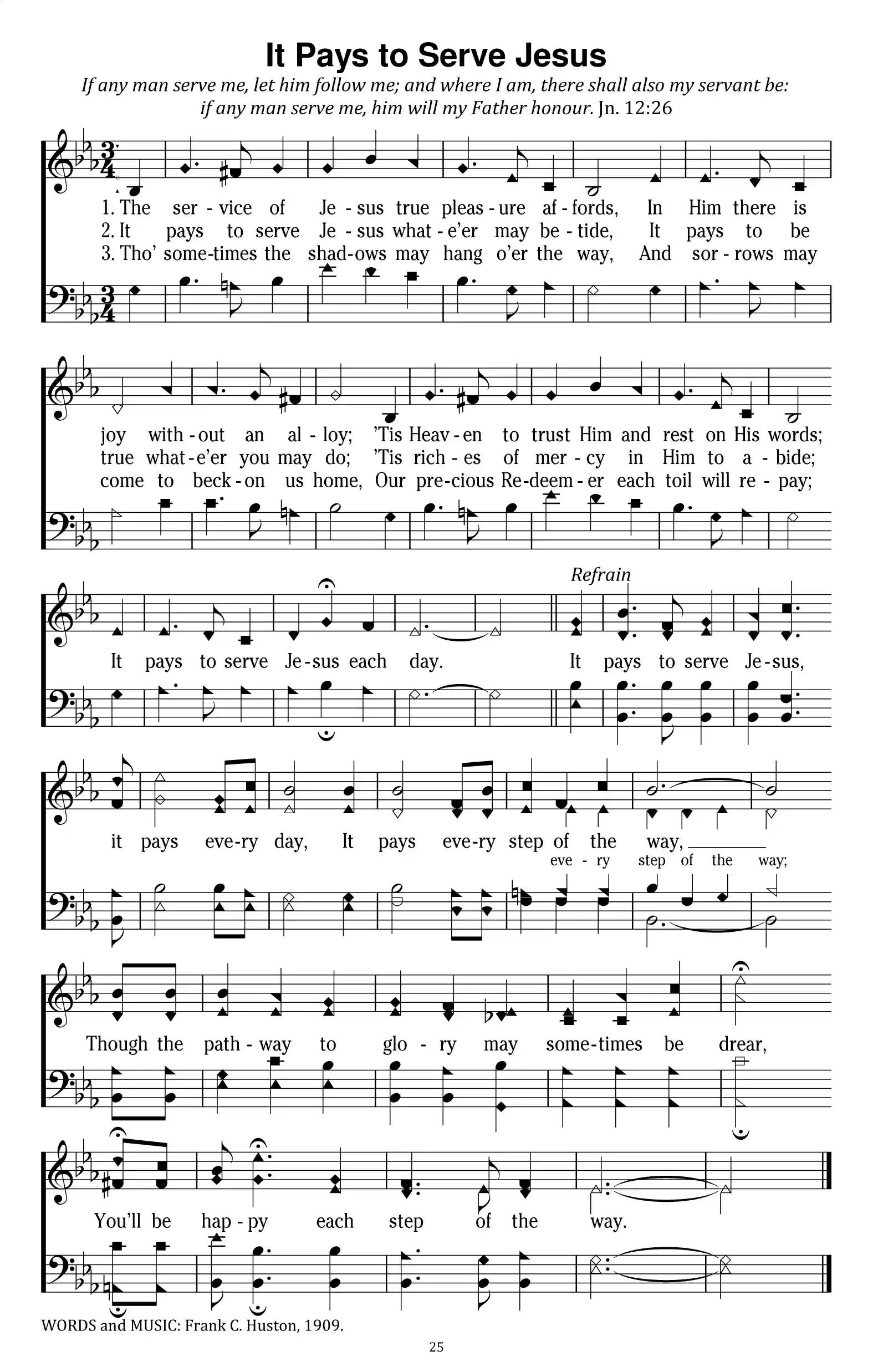 Hymn Sheet for It Pays to Serve Jesus