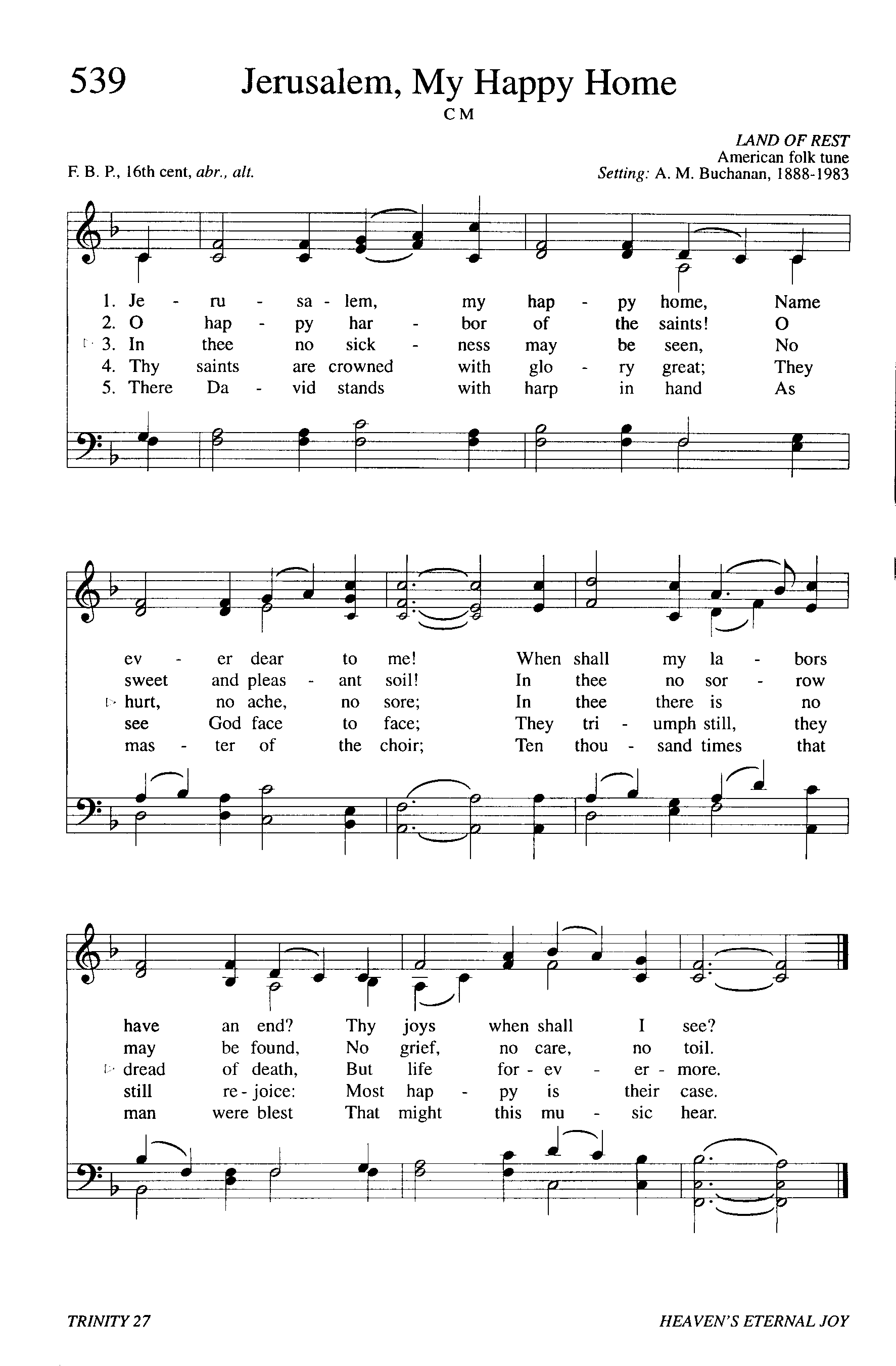 Hymn Sheet for Jerusalem, My Happy Home