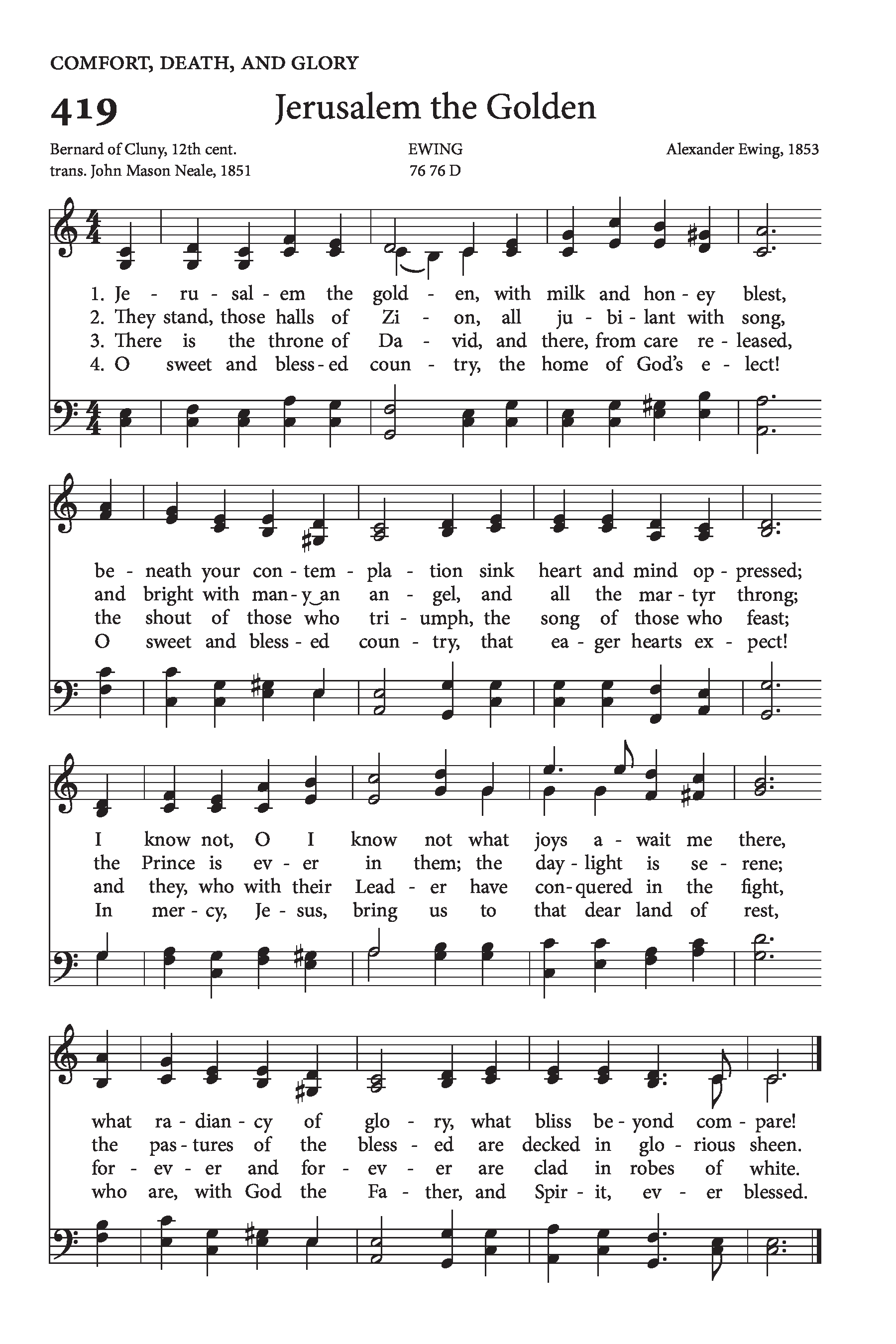 Hymn Sheet for Jerusalem The Golden