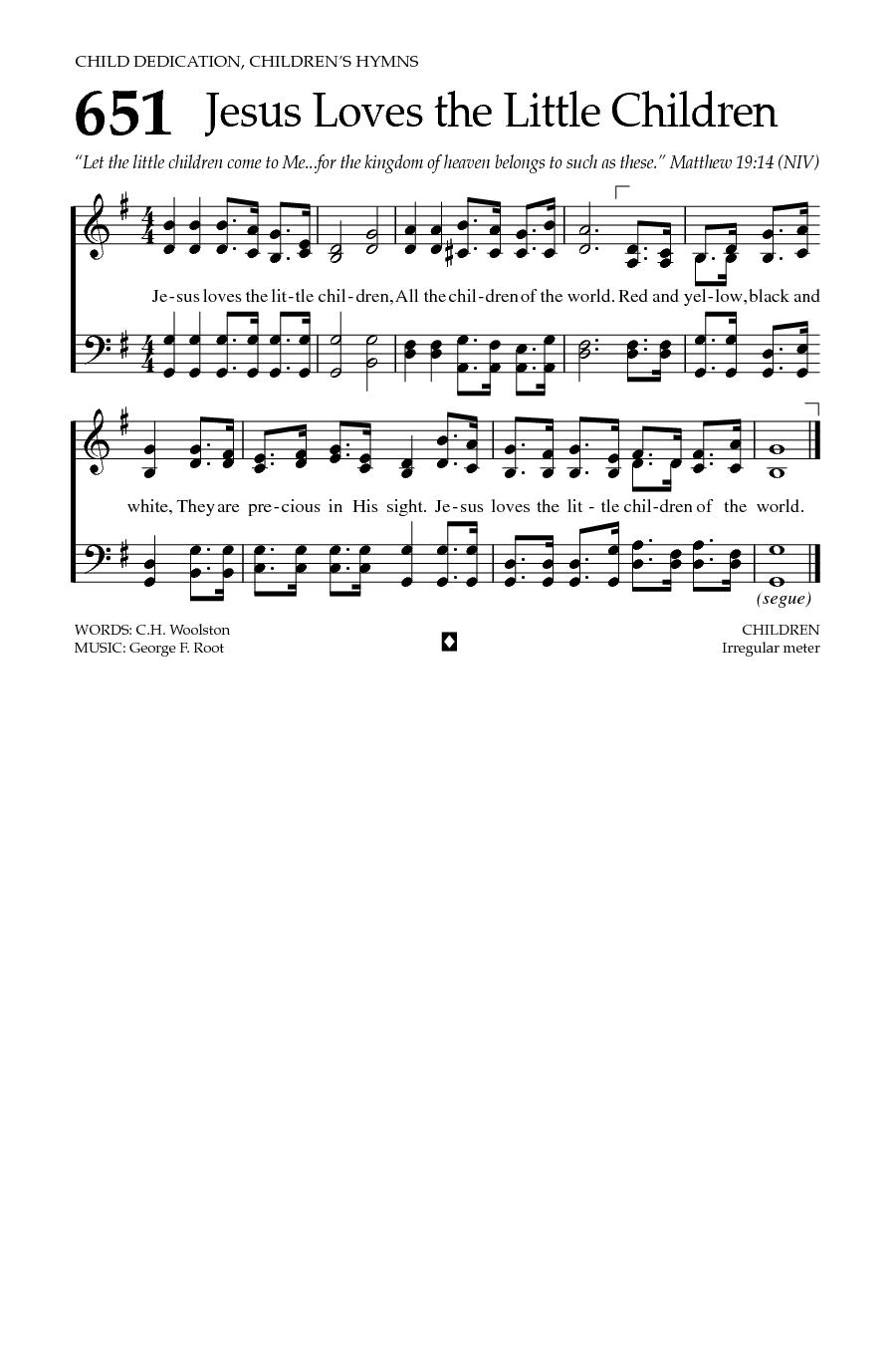 Hymn Sheet for Jesus Loves the Little Children