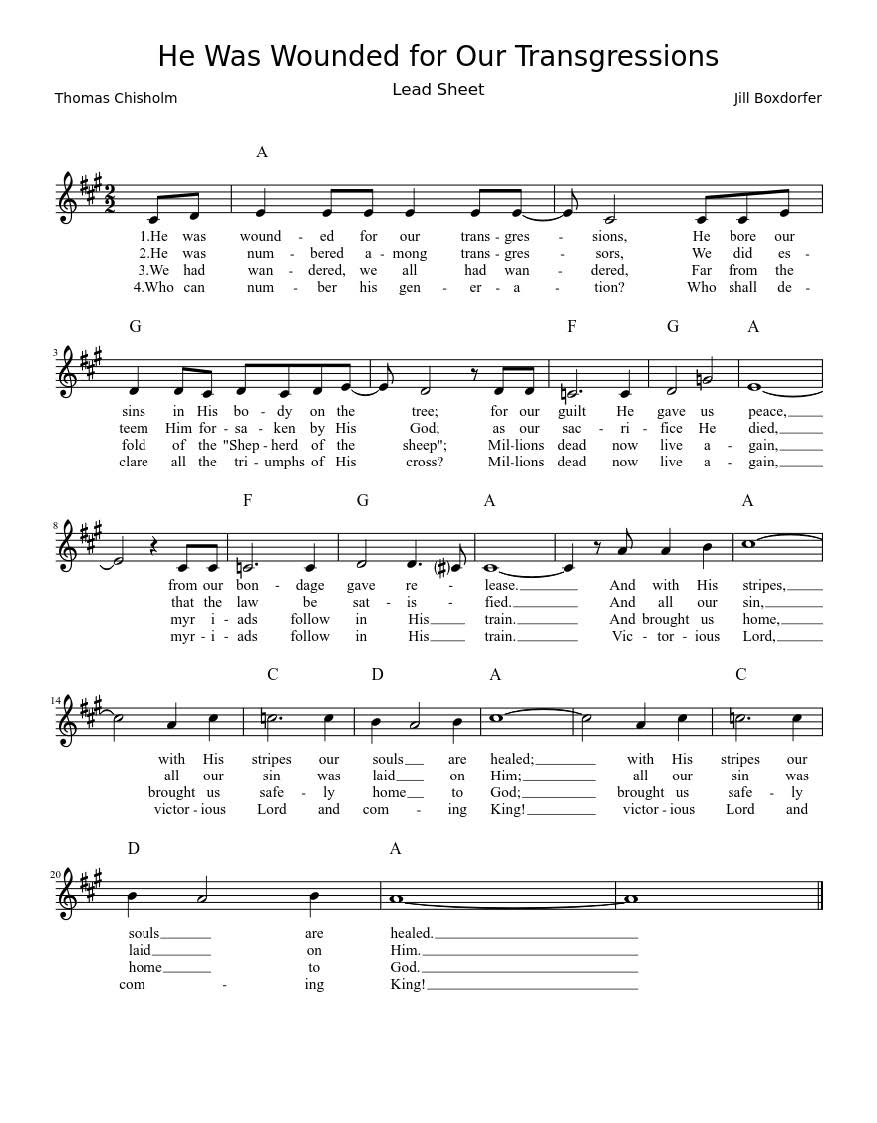 Hymn Sheet for He Was Wounded for Our Transgressions