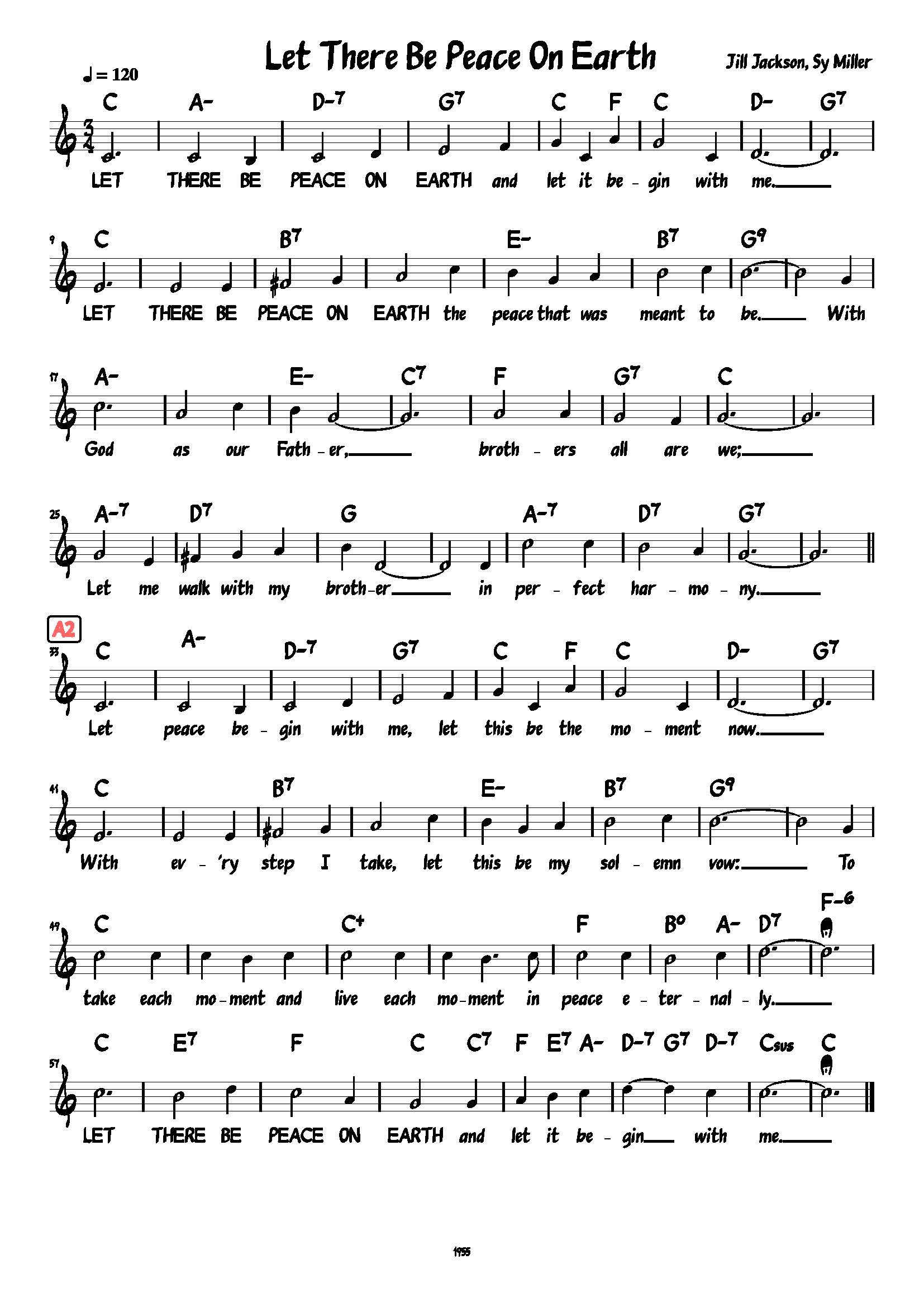 Hymn Sheet for Let There Be Peace on Earth