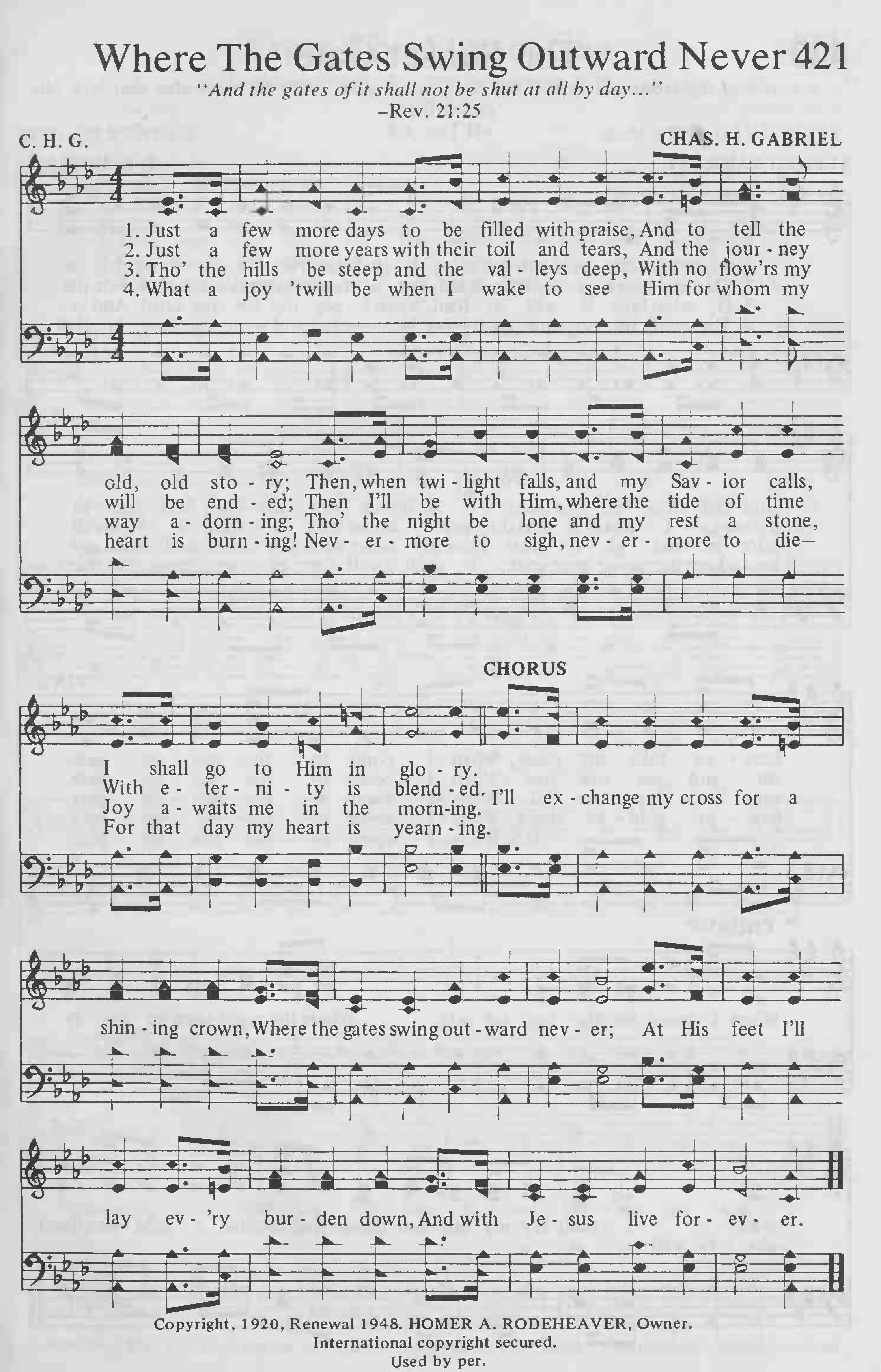 Hymn Sheet for Where the Gates Swing Outward Never