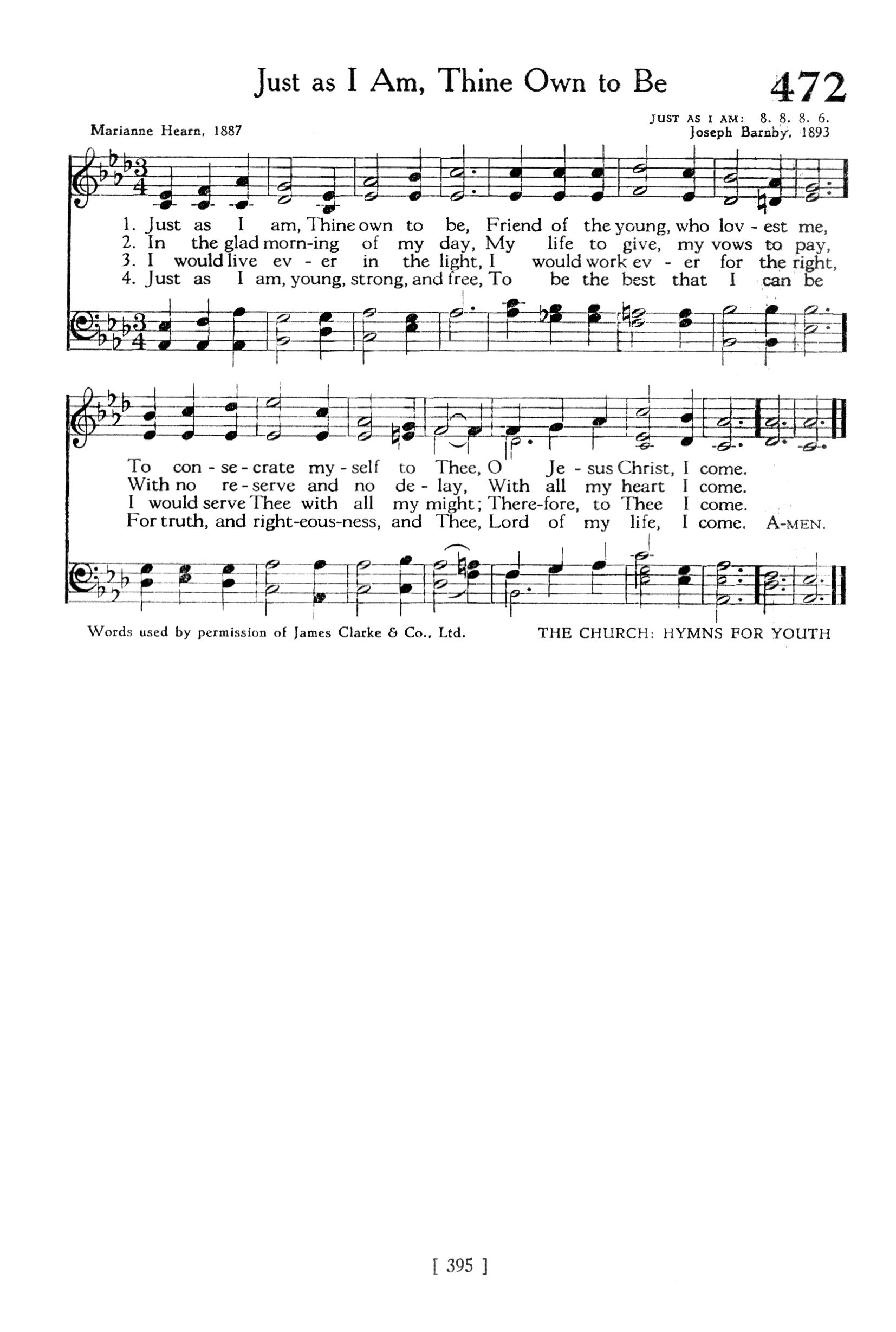 Hymn Sheet for Just as I Am, Thine Own to Be
