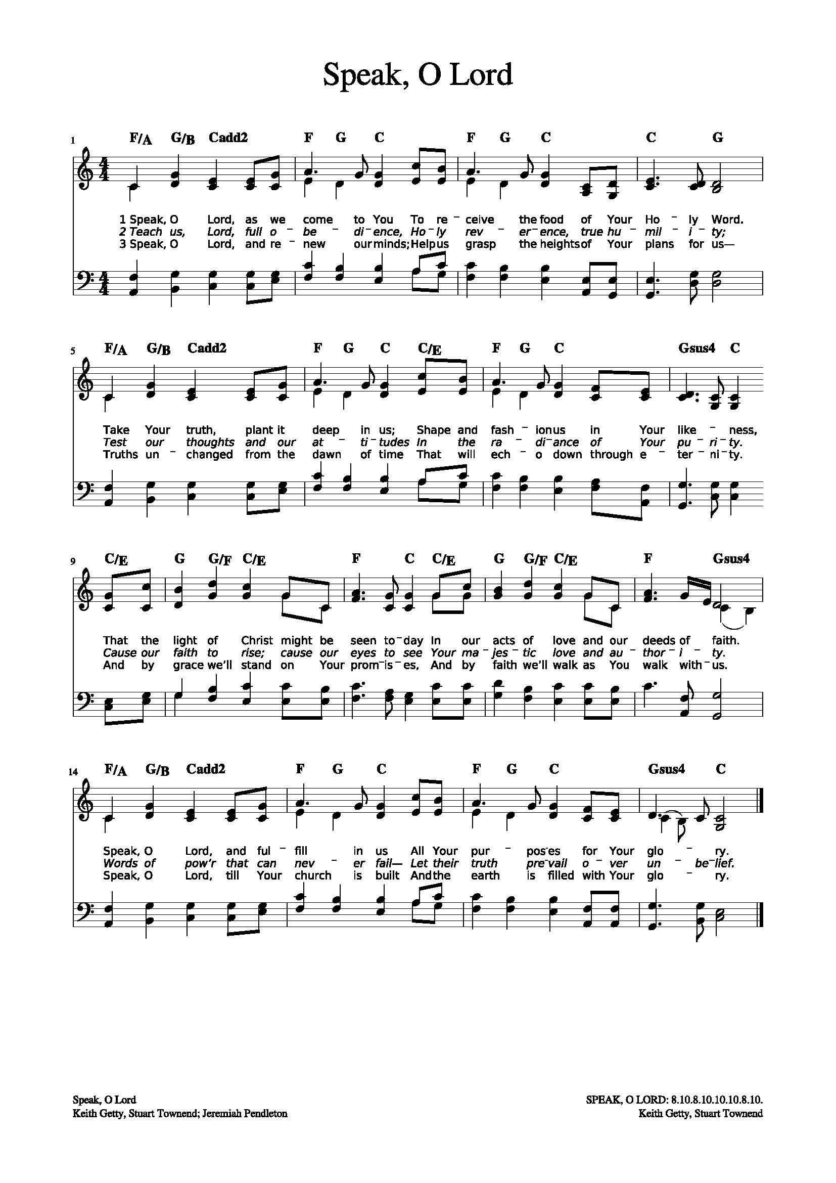 Hymn Sheet for Speak, O Lord