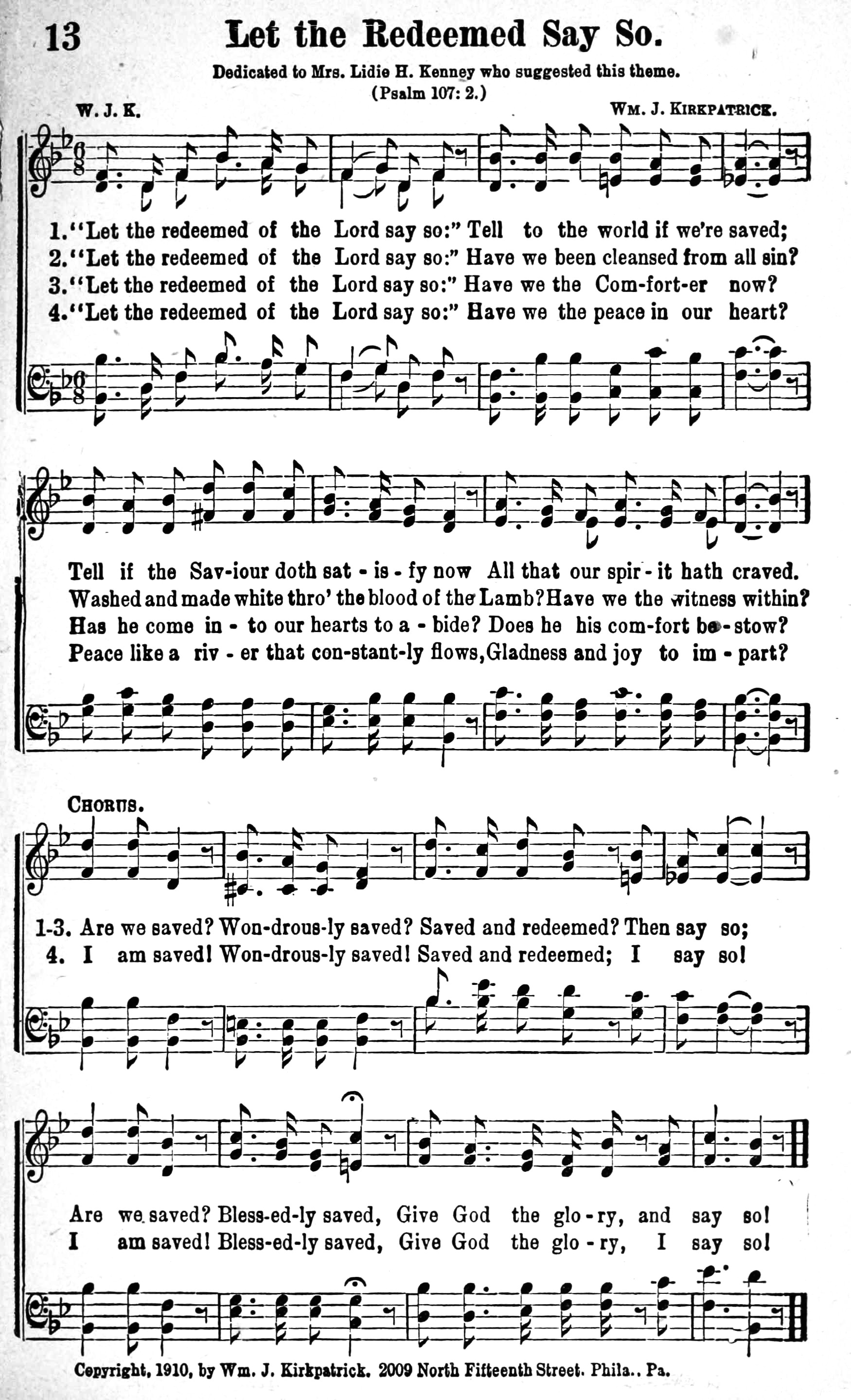 Hymn Sheet for Let the Redeemed Say So