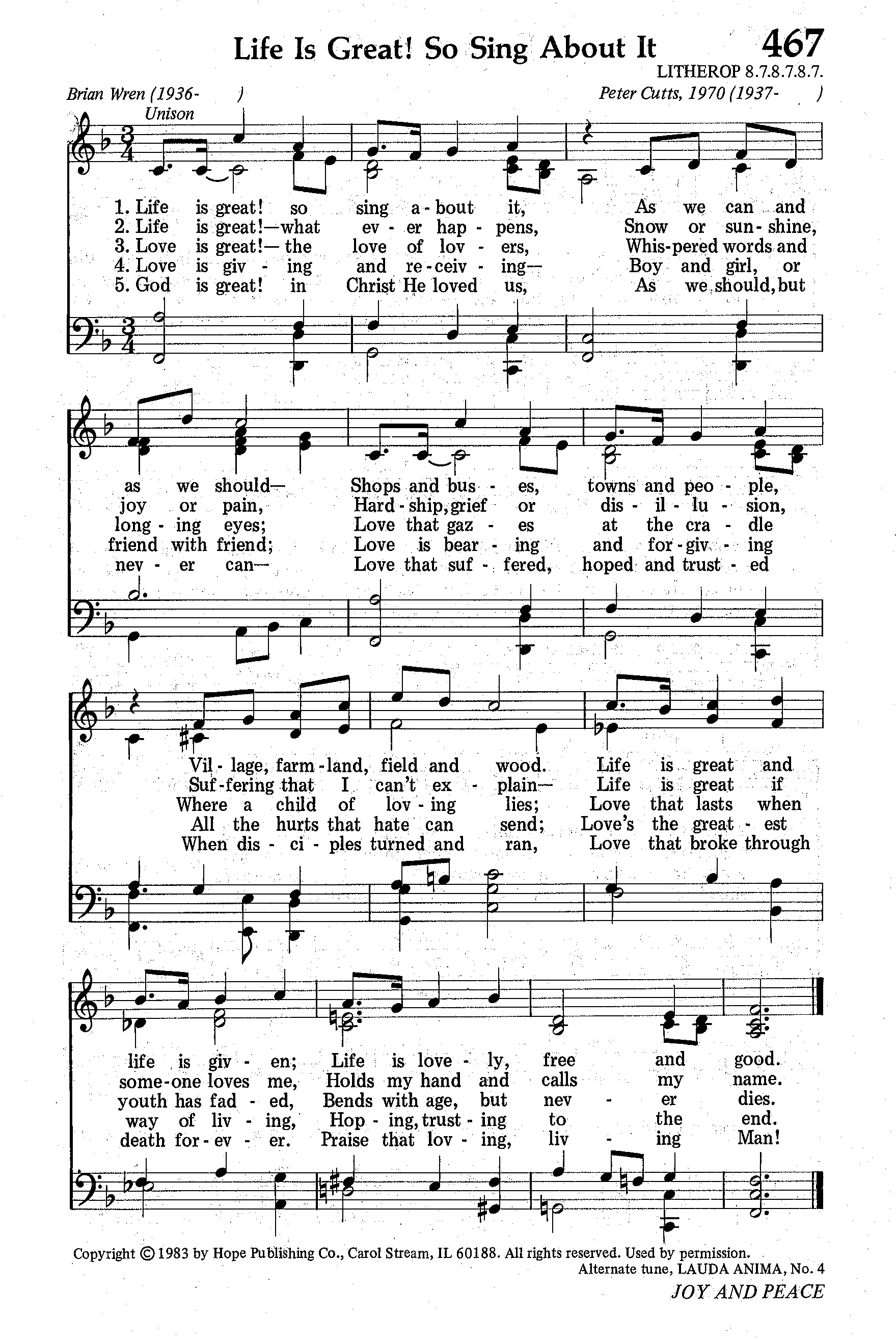 Hymn Sheet for Life Is Great! So Sing About It