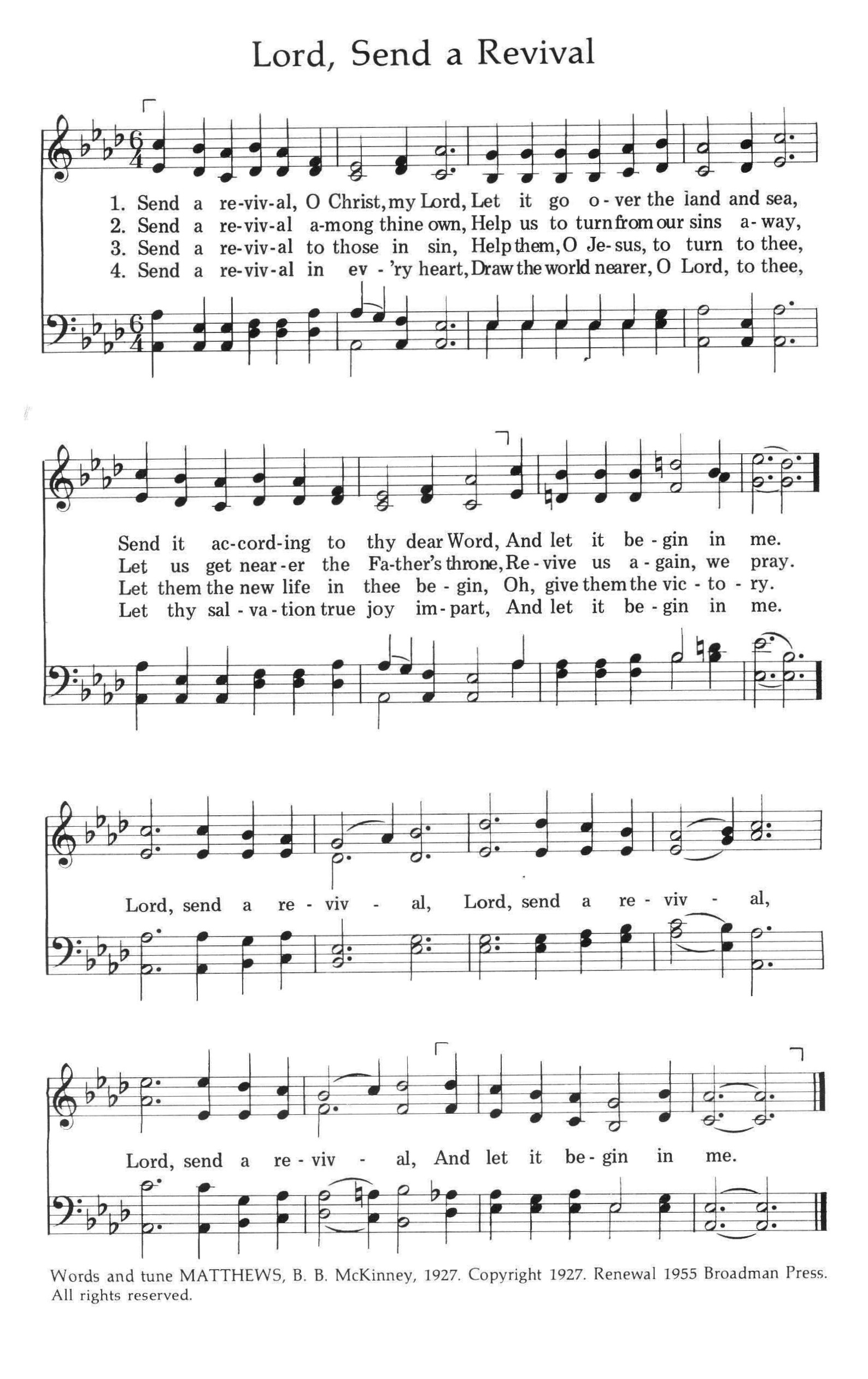 Hymn Sheet for Lord, Send A Revival
