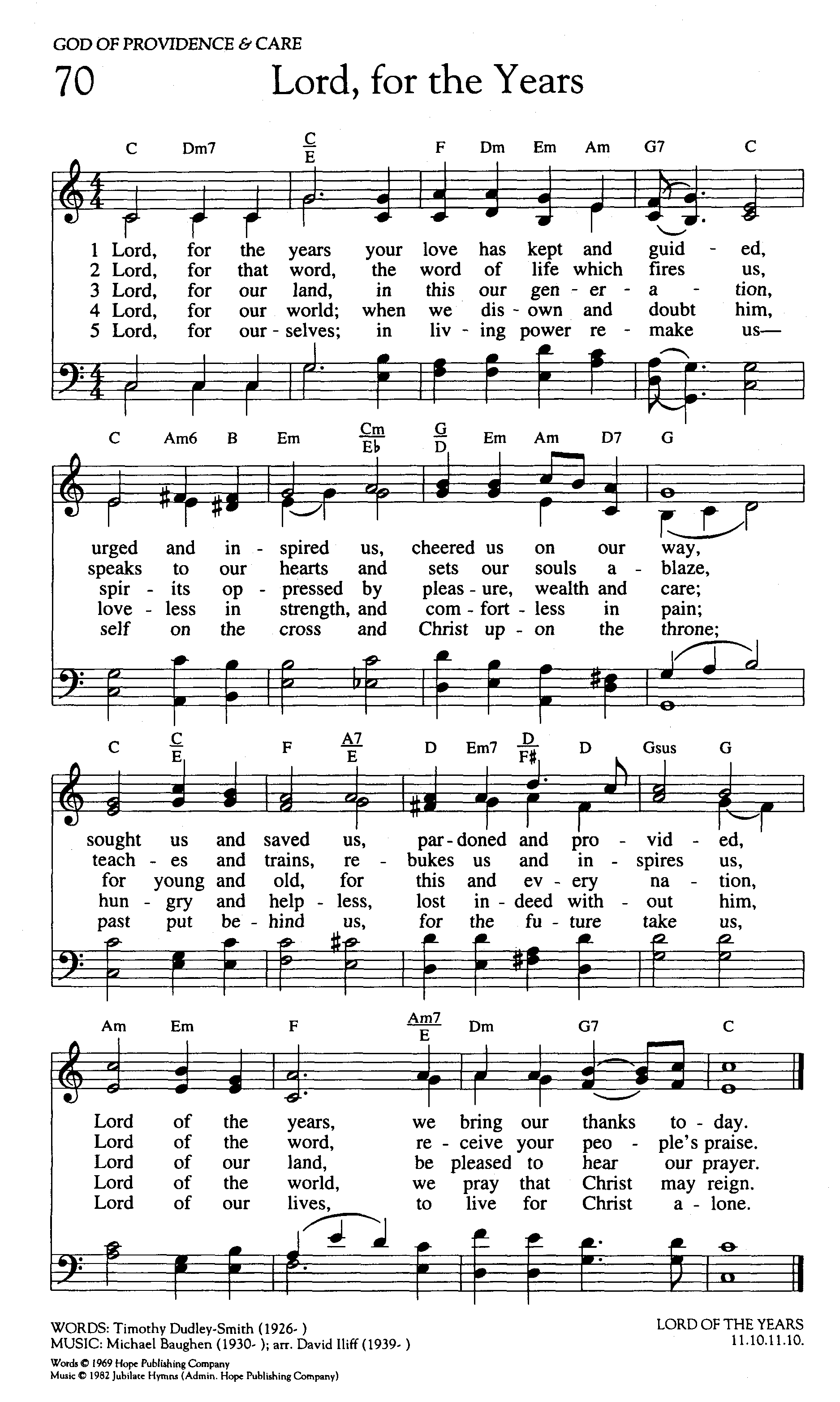 Hymn Sheet for Lord, for the Years