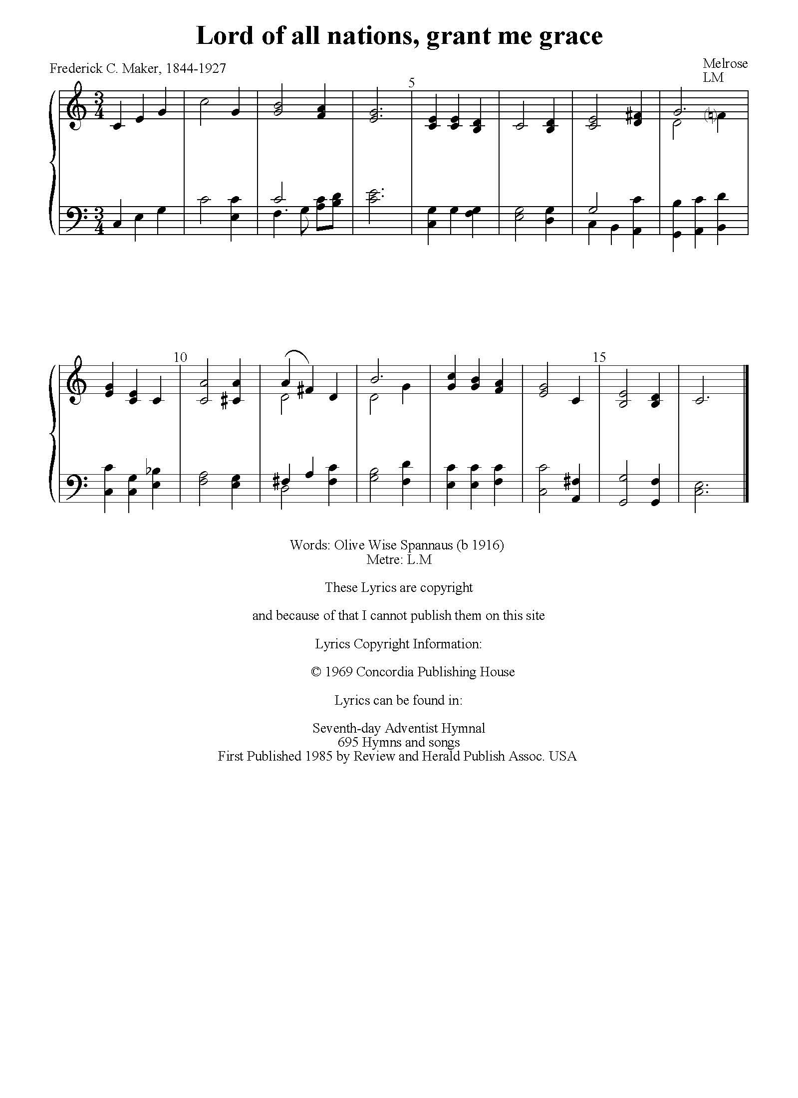 Hymn Sheet for Lord of All Nations, Grant Me Grace