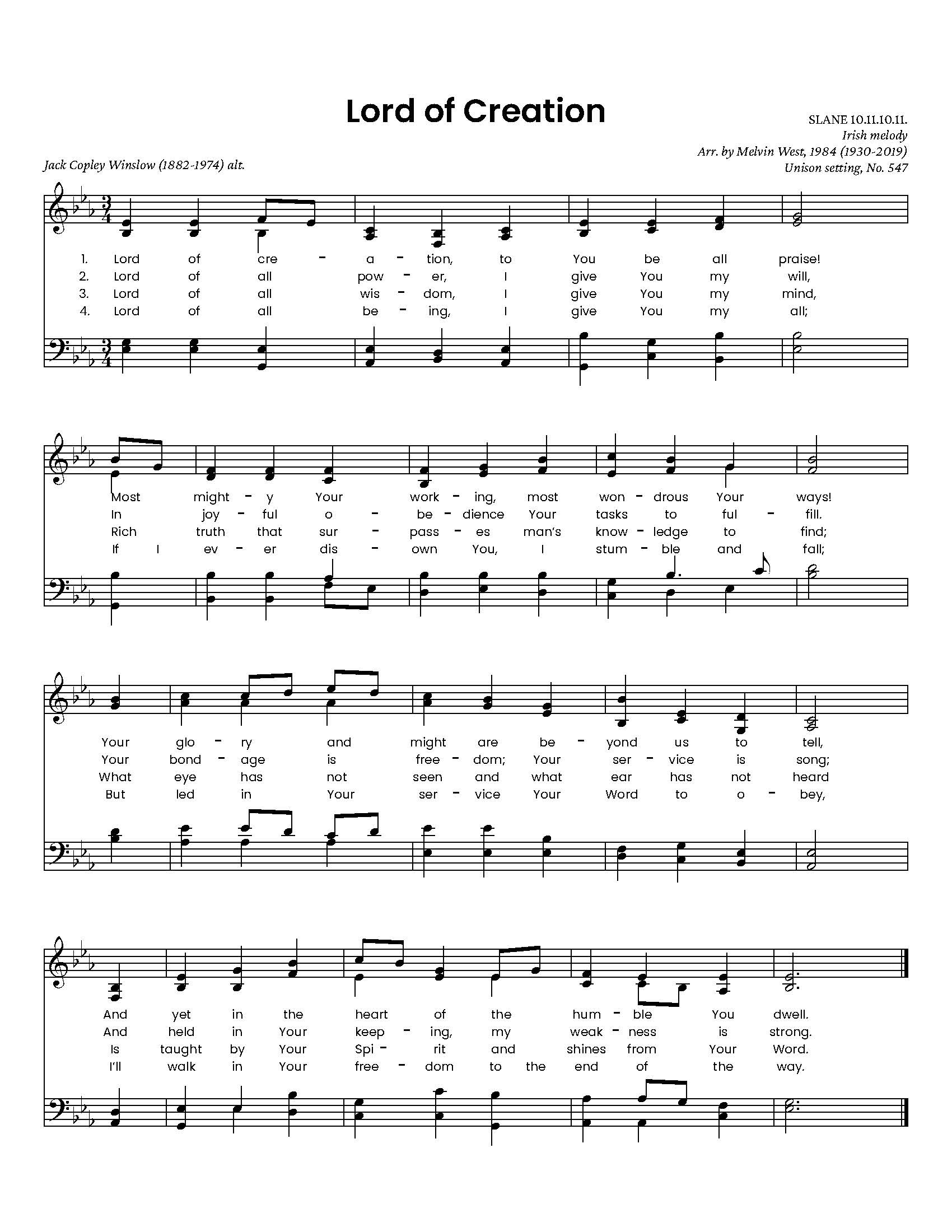 Hymn Sheet for Lord of Creation, to You Be all Praise
