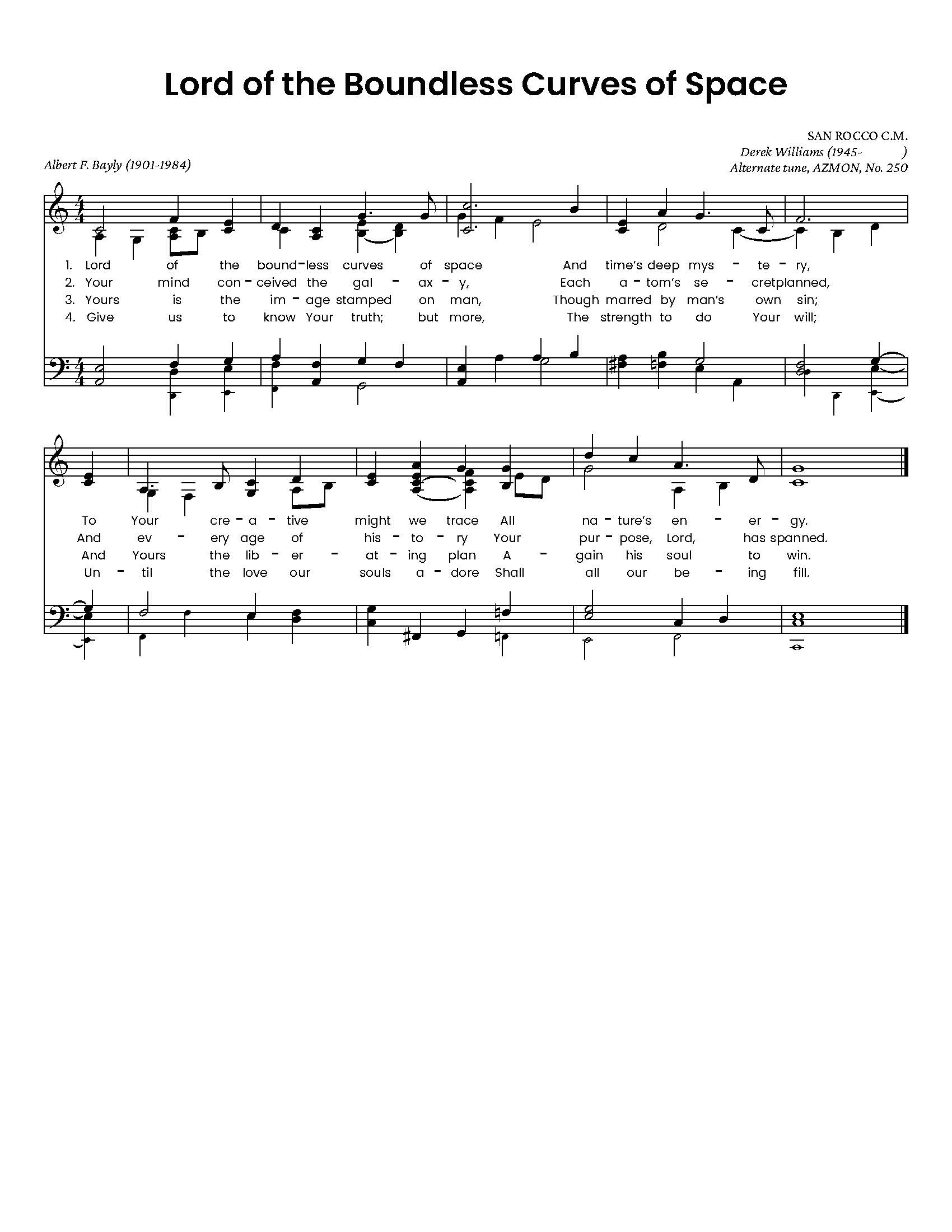 Hymn Sheet for Lord of the Boundless Curves of Space