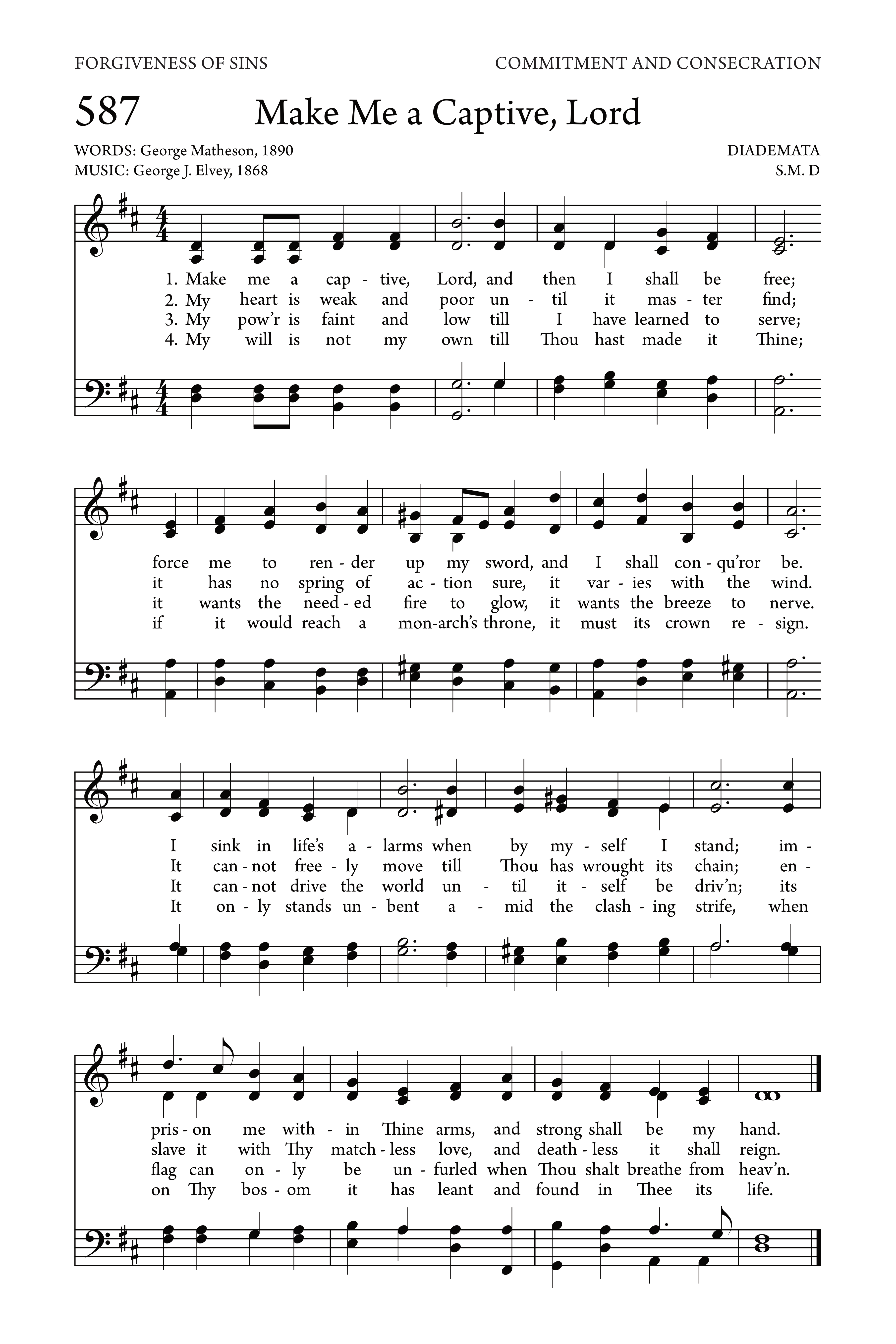 Hymn Sheet for Make Me a Captive, Lord