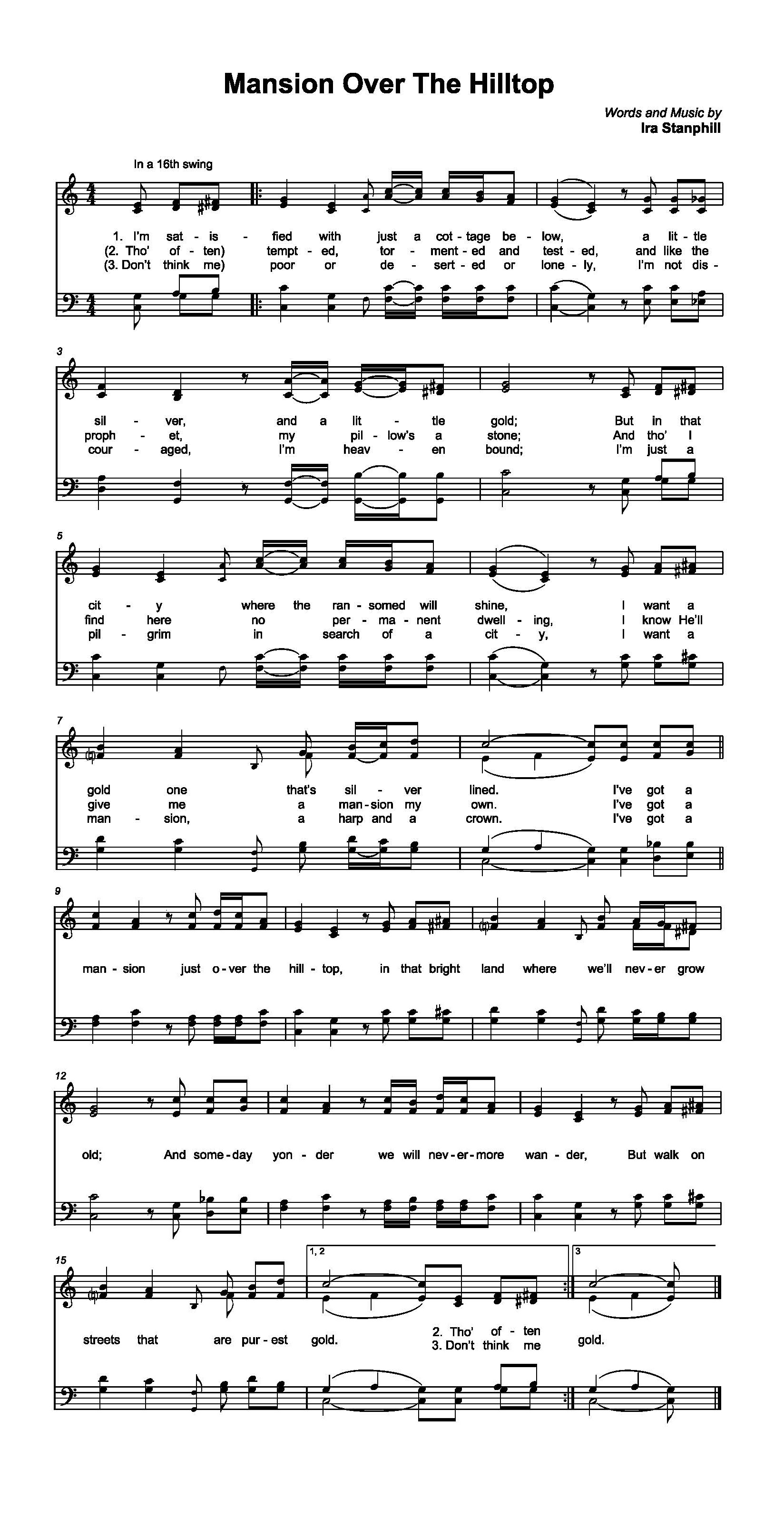 Hymn Sheet for Mansion Over the Hilltop