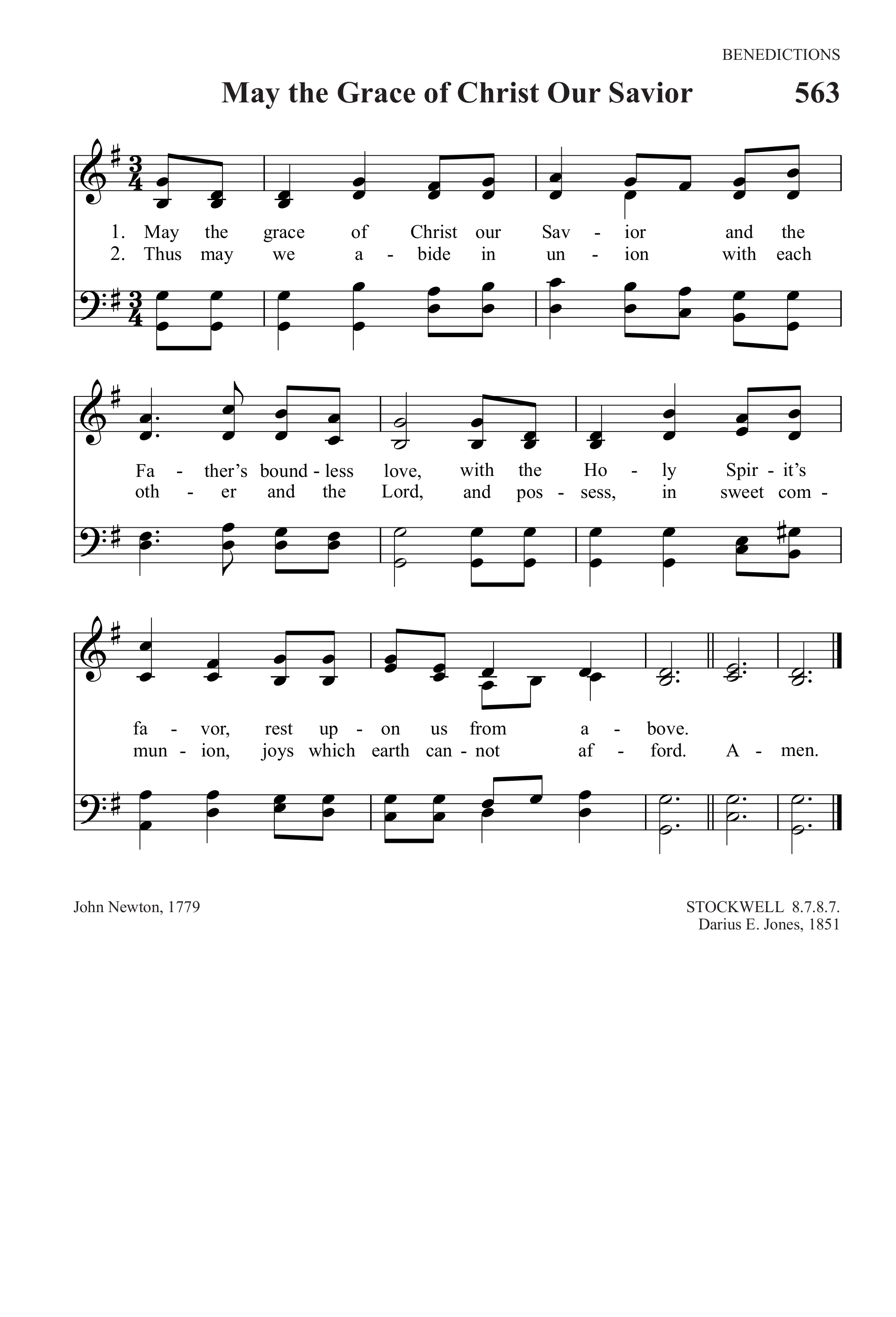 Hymn Sheet for May the Grace of Christ Our Savior