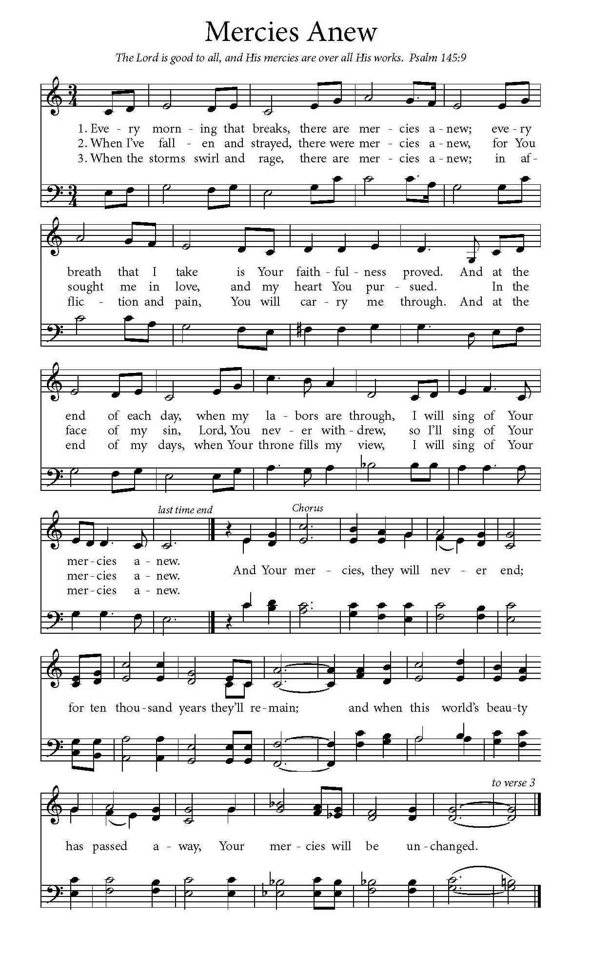 Hymn Sheet for Mercies Anew