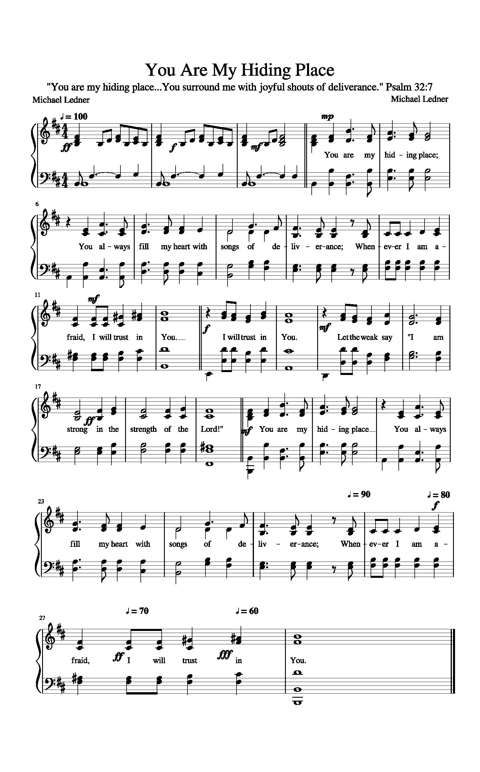 Hymn Sheet for You Are My Hiding Place