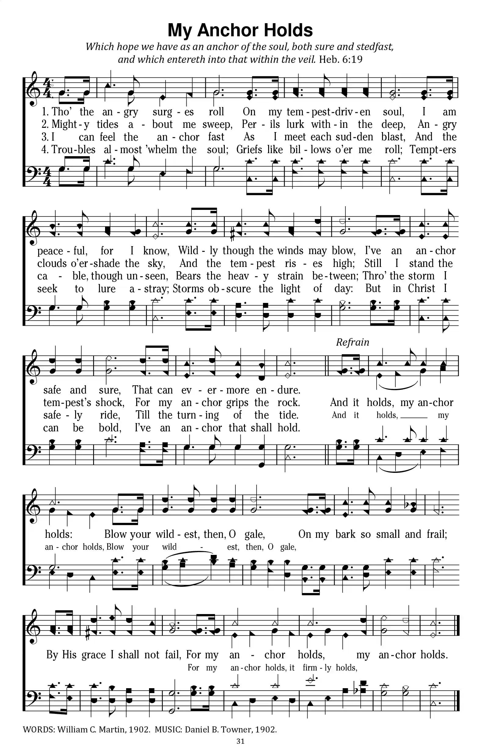 Hymn Sheet for My Anchor Holds